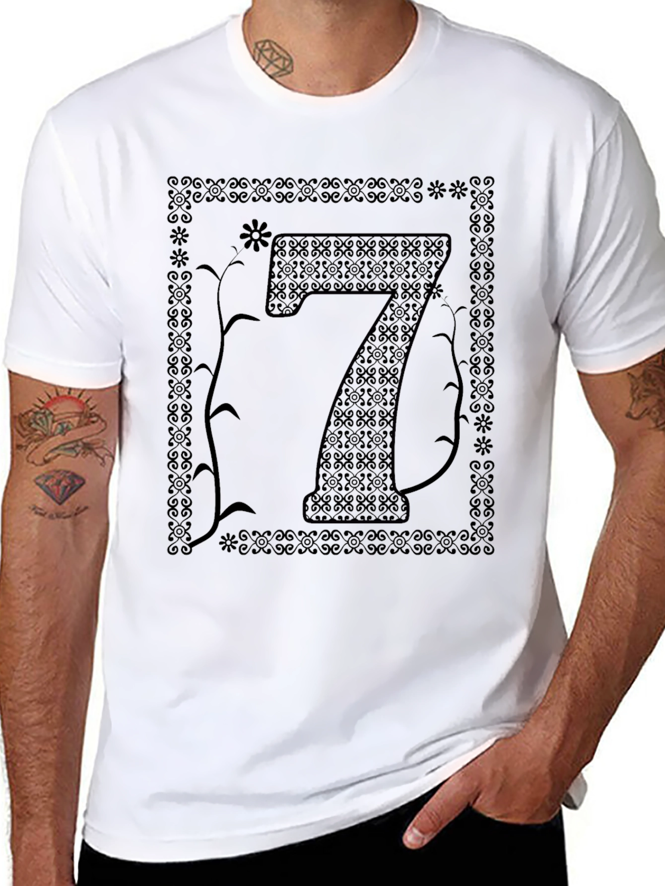 Black Lucky Number Seven Graphic Tee - Unisex Black T-Shirt view 8