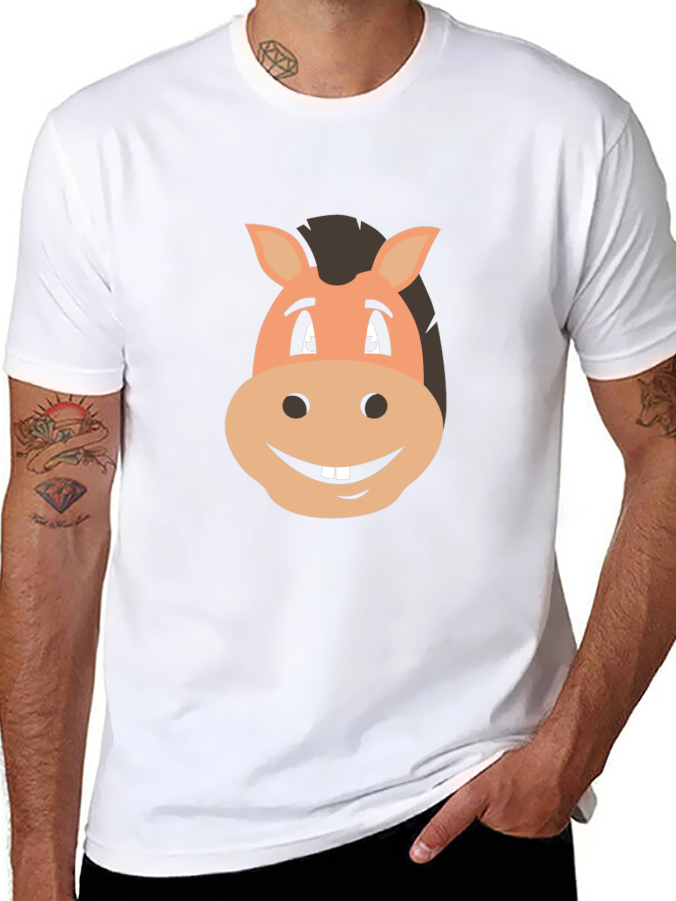Black Funny Horse Cartoon Graphic Tee view 8