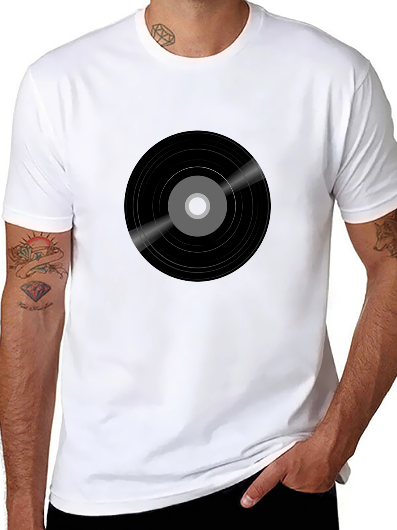 Black Retro Vinyl Record Graphic Tee - Black view 8