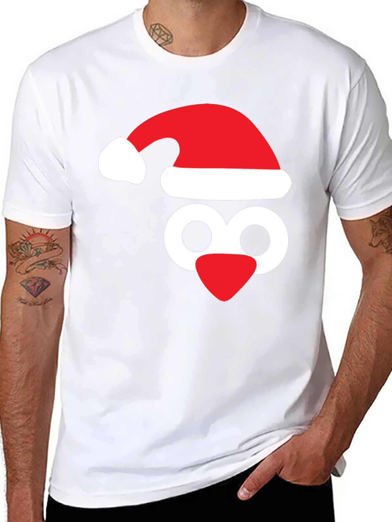 Black Festive Penguin Tee - Santa Hat Holiday Shirt view 8