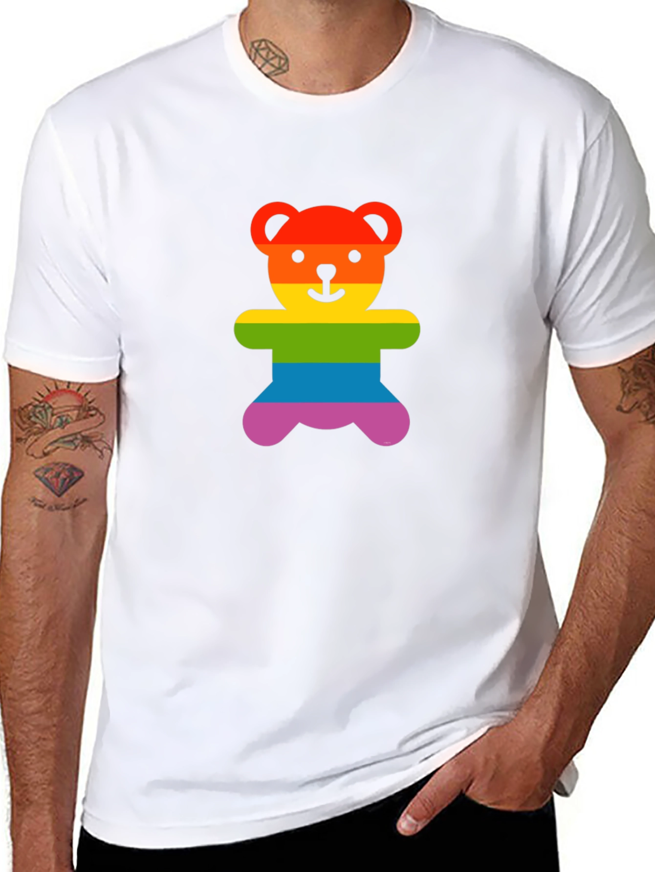 Black Rainbow Teddy Bear Graphic Tee - Pride Shirt view 8