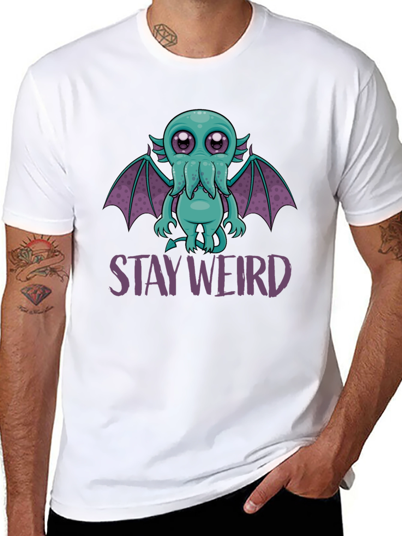 Black Stay Weird Cthulhu T-Shirt - Fun Graphic Tee view 8