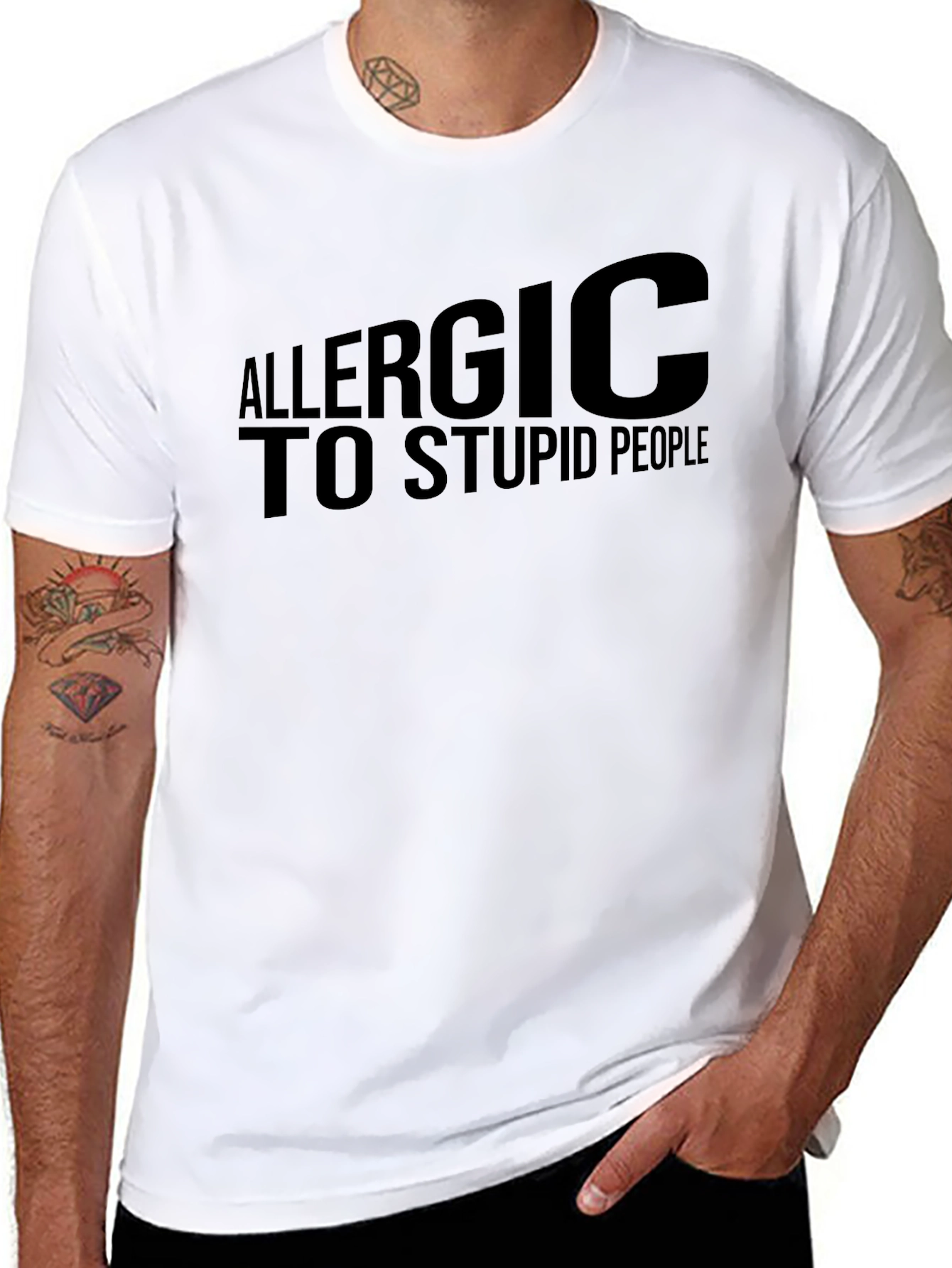 Black Allergic to Stupid People T-Shirt - Black view 8