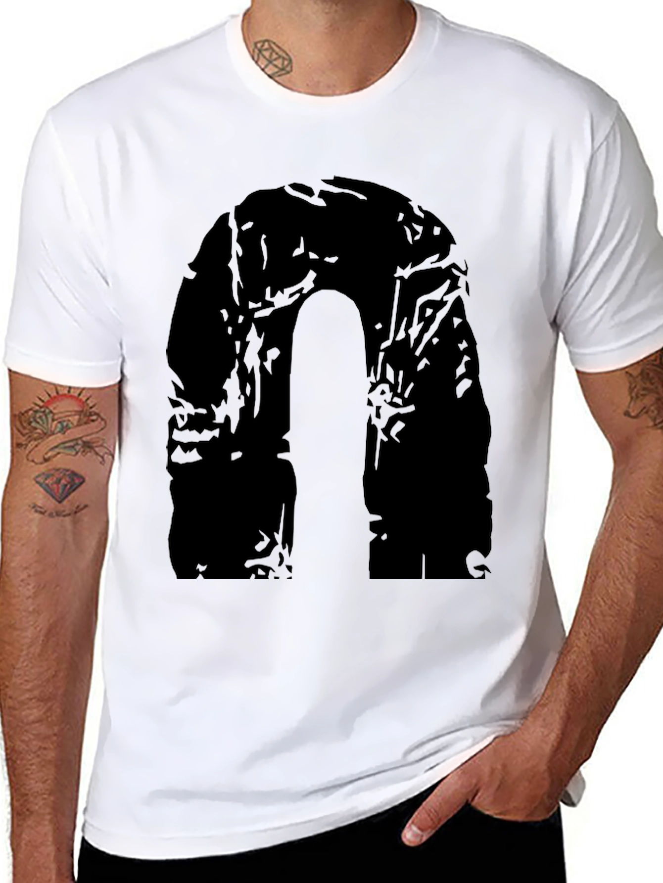Black Men's Black Graphic Tee - Abstract Arch Design view 8