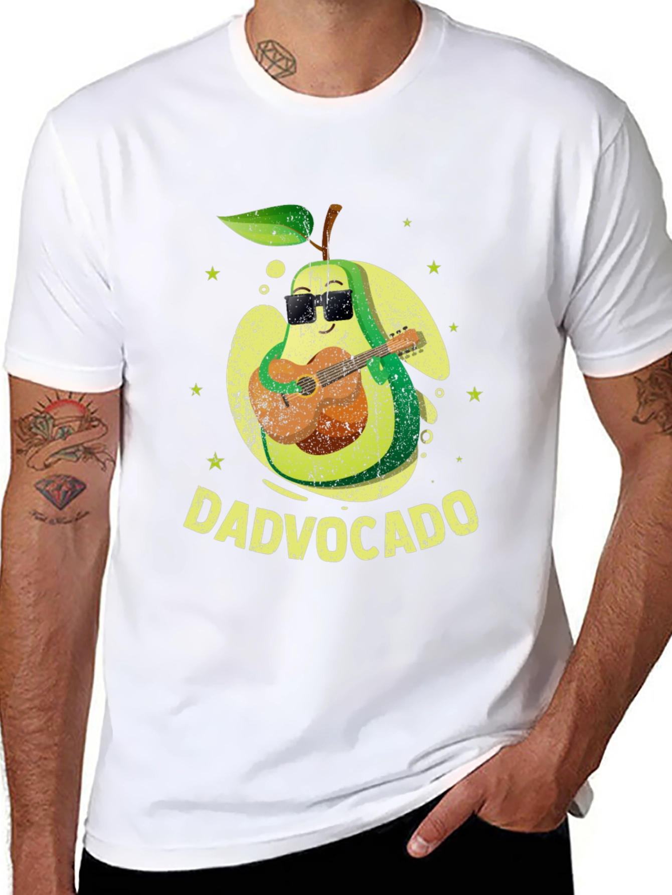 Black Dad-vocado T-Shirt: Avocado Playing Guitar - Fathers Day Tee view 8