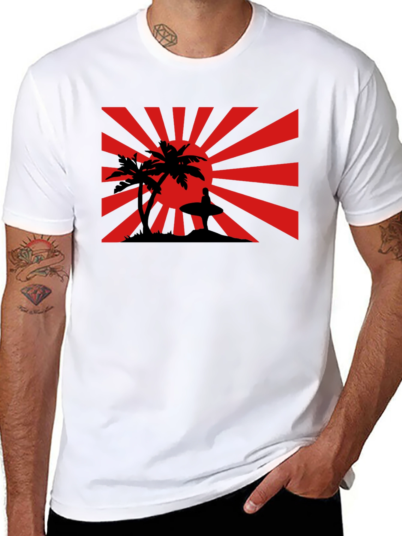 Black Sunset Surfer Graphic Tee - Black Cotton Shirt view 8