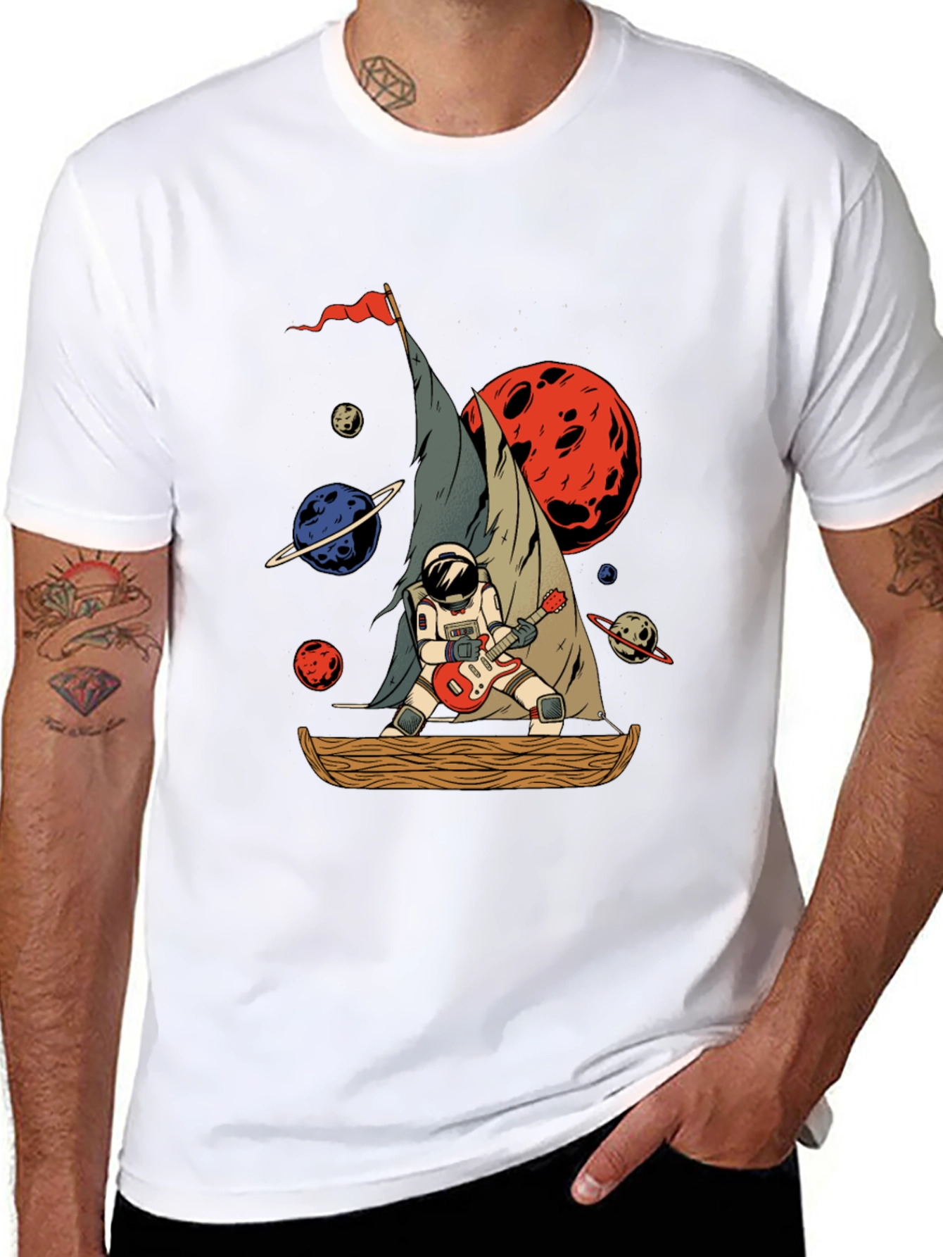 Black Astronaut Guitarist Space T-Shirt view 8