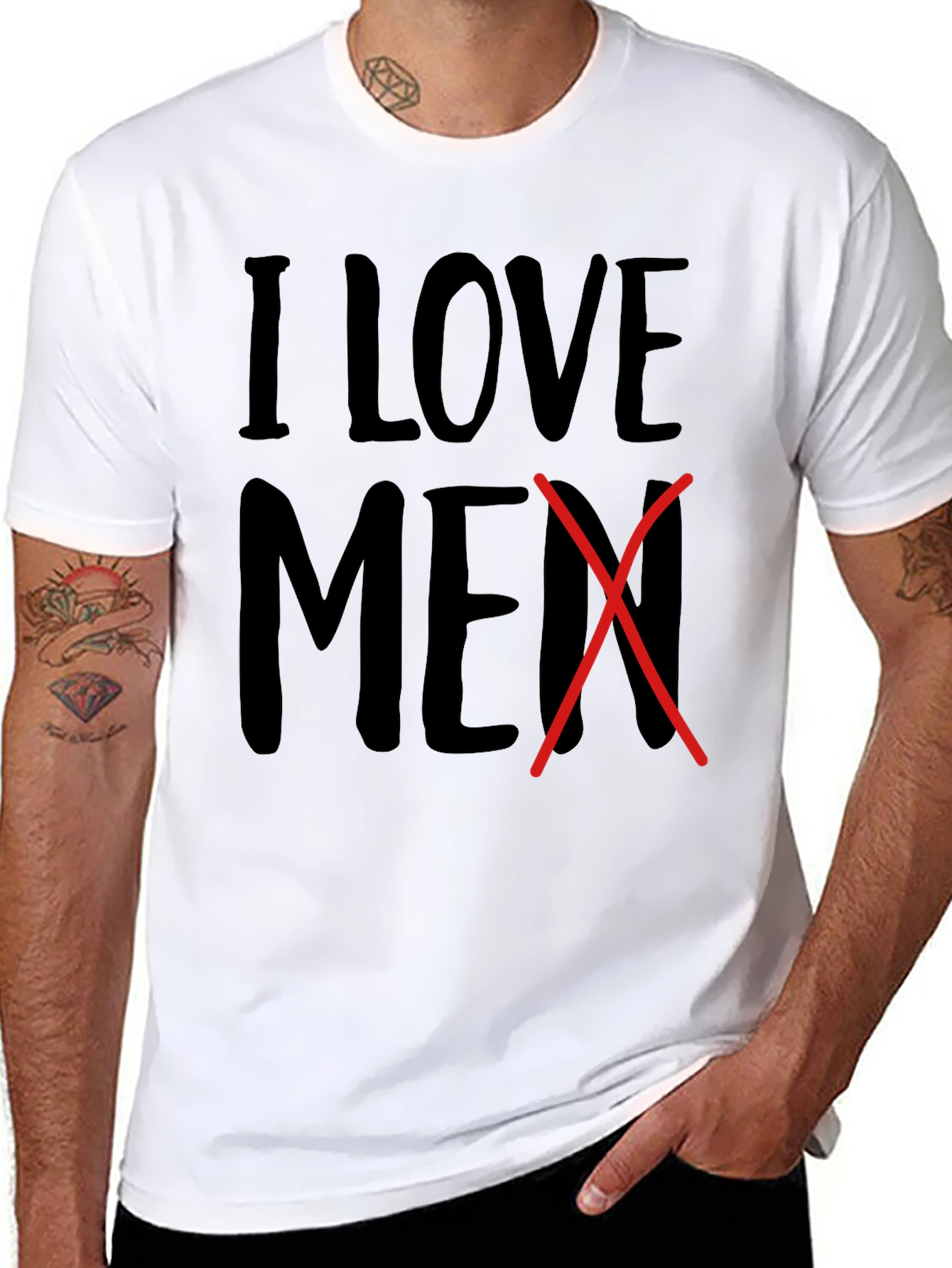 Black I Love Men Crossed Out Novelty T-Shirt view 8