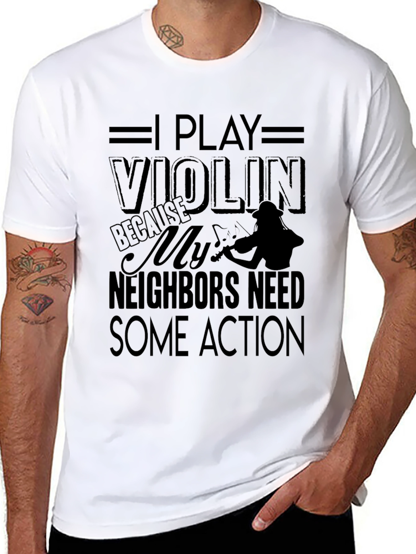 Black I Play Violin Black Graphic T-Shirt Musician Tee view 8