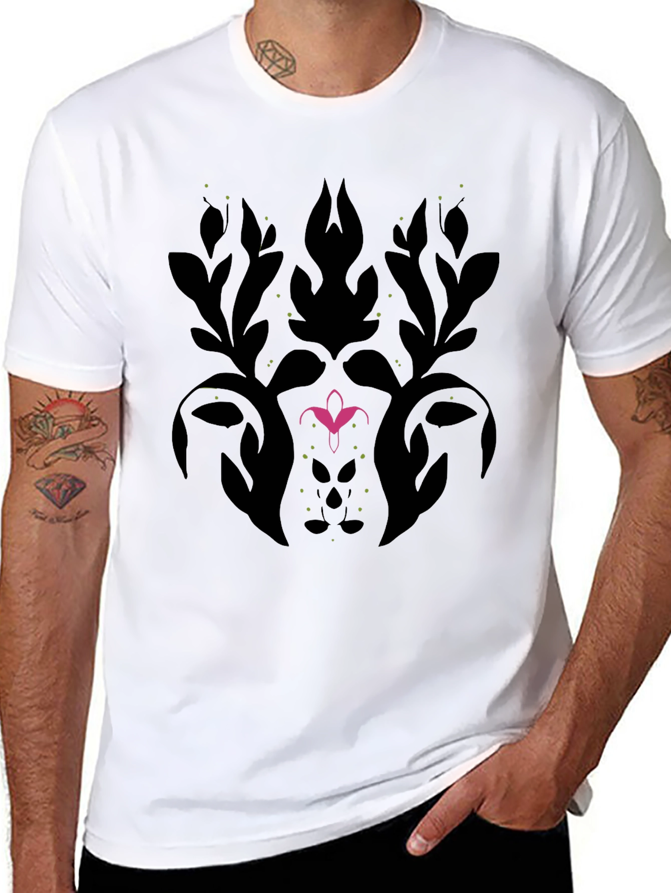 Black Floral Damask Graphic Tee - Stylish & Unique view 8