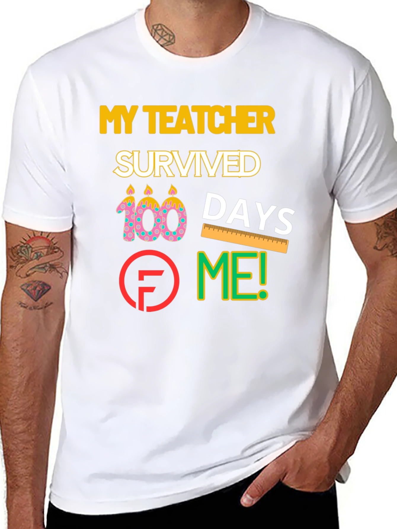Black My Teacher Survived 100 Days Graphic T-Shirt view 8