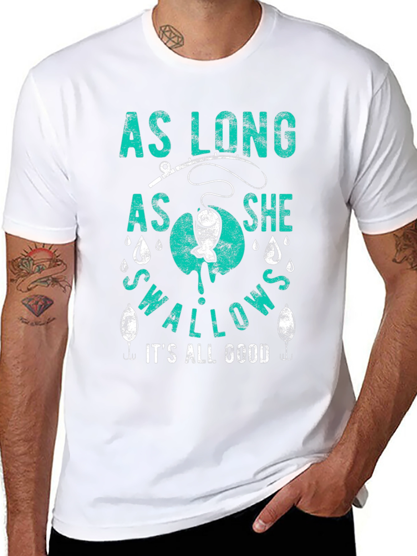 Black Funny Fishing T-Shirt - As Long As She Swallows view 8