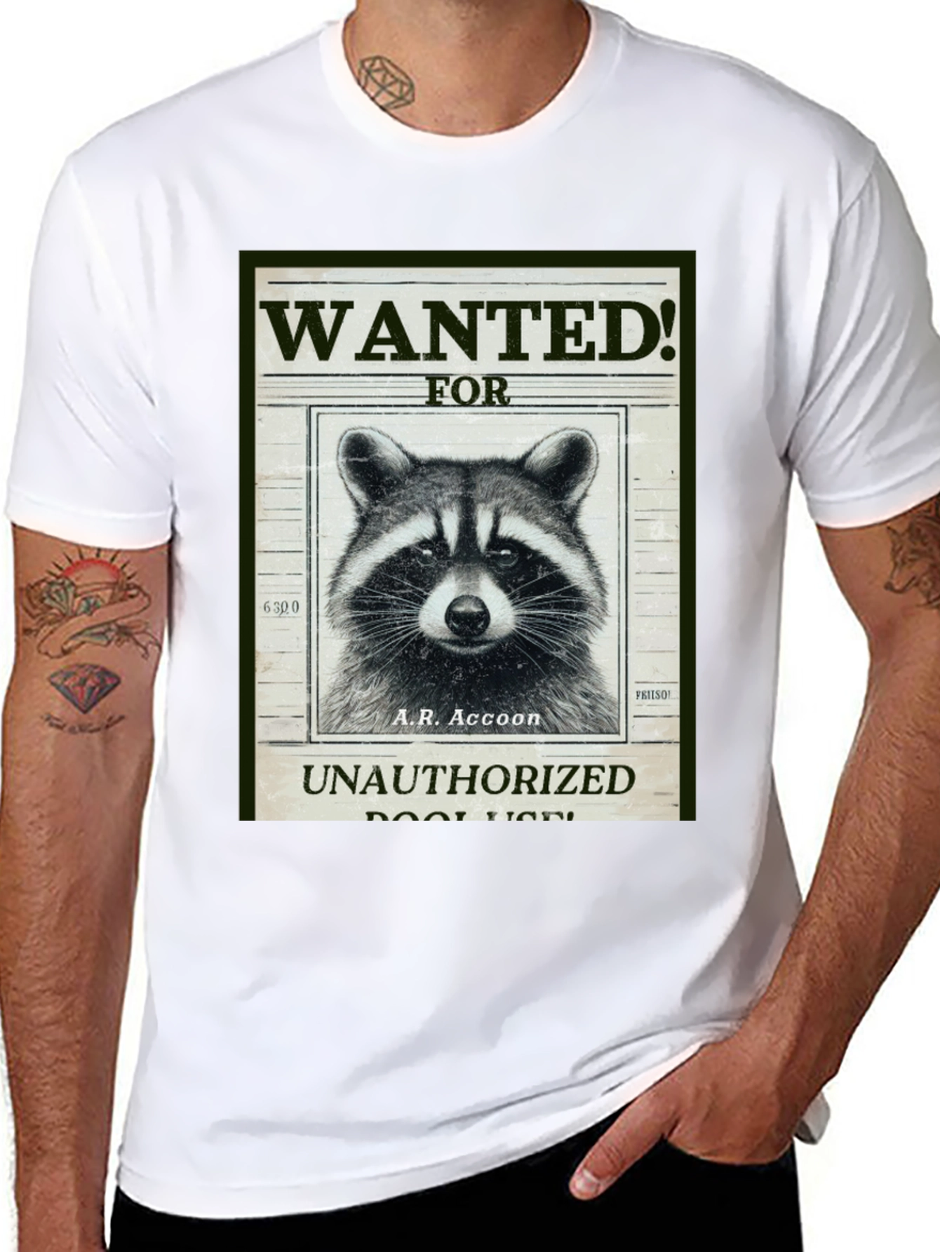 Black Raccoon Wanted T-Shirt - A.R. Accoon - Funny Graphic Tee view 8