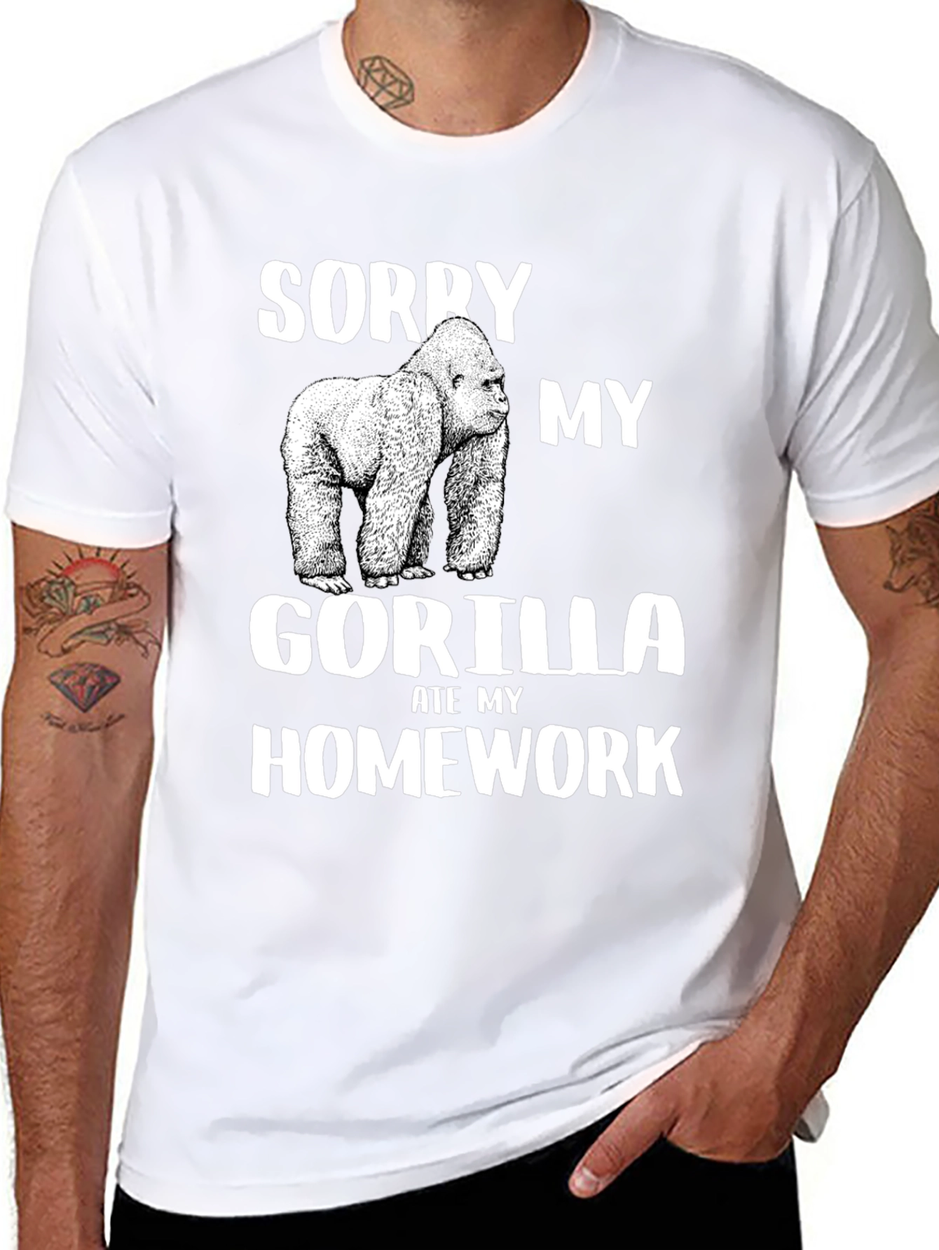Black Sorry My Gorilla Ate My Homework T-Shirt view 8