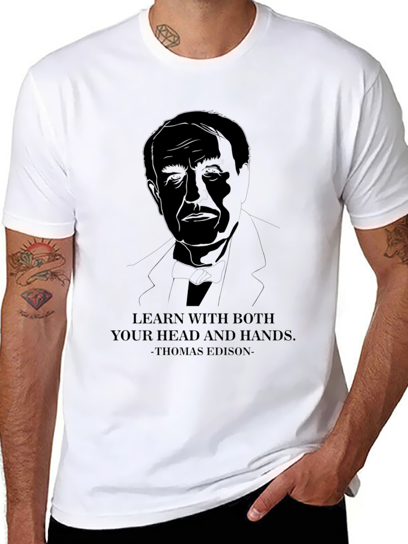 Black Thomas Edison "Learn With Both" T-Shirt view 8