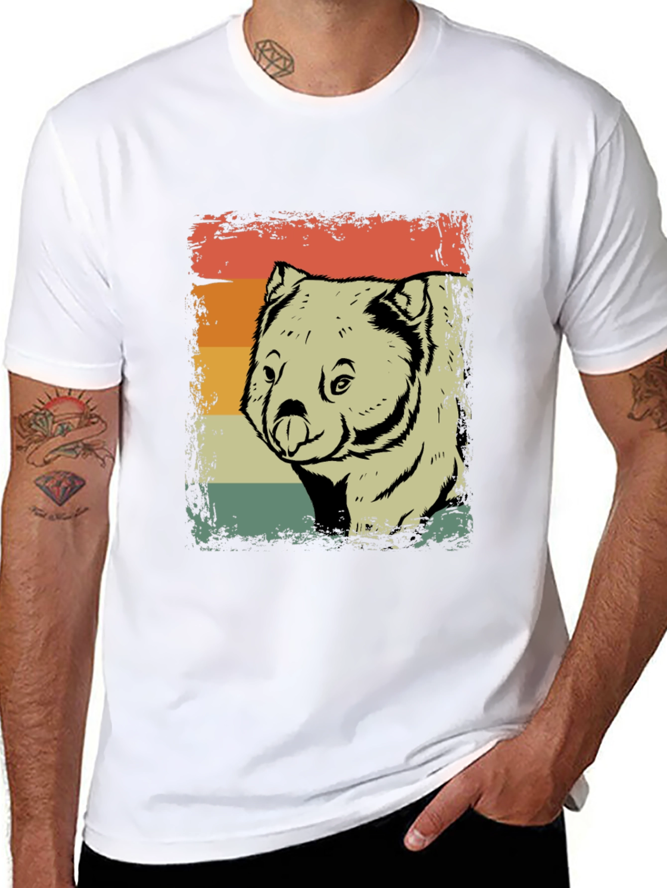 Black Retro Wombat T-Shirt - Distressed Vintage Style view 8
