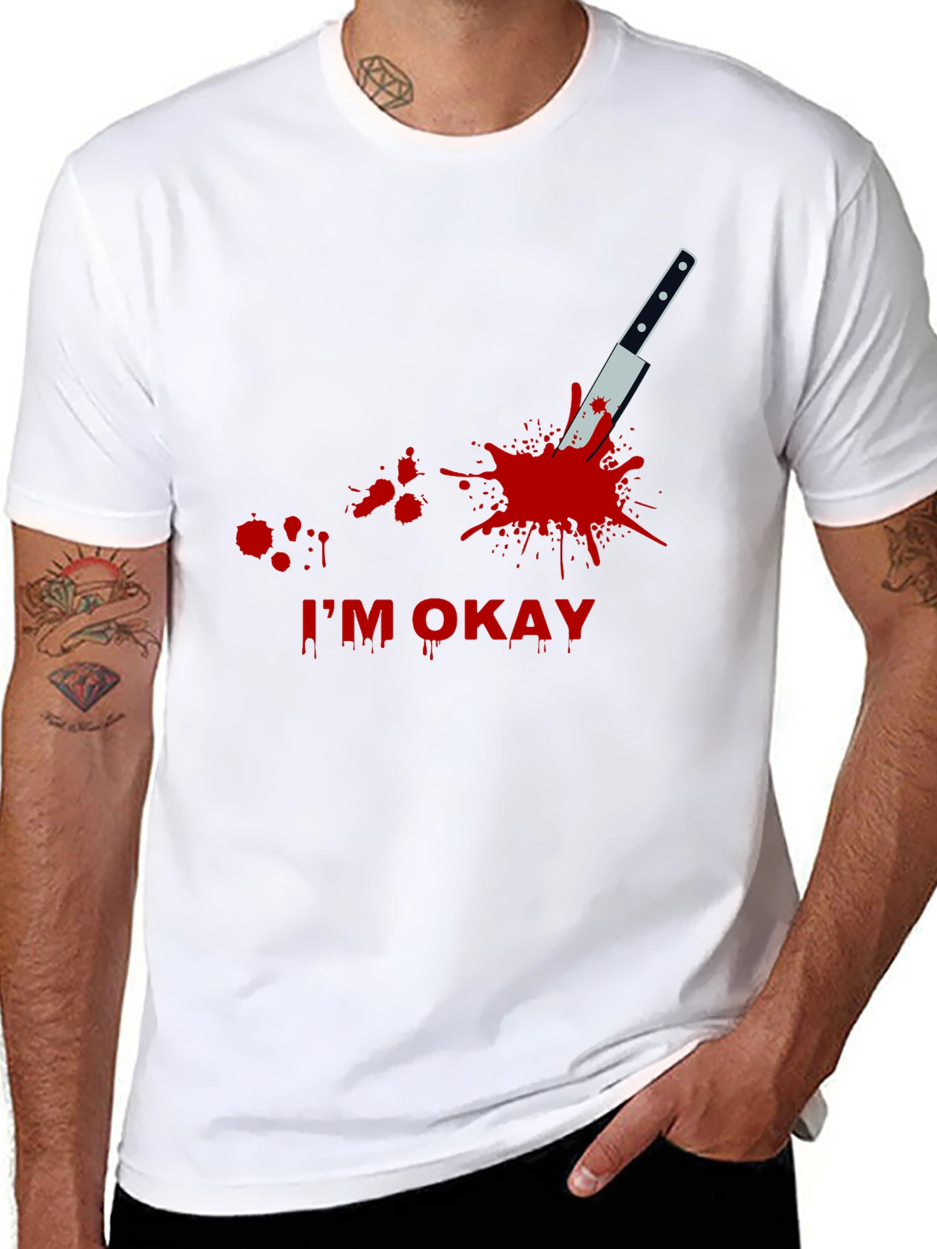 Black I'm Okay Funny T-Shirt view 8