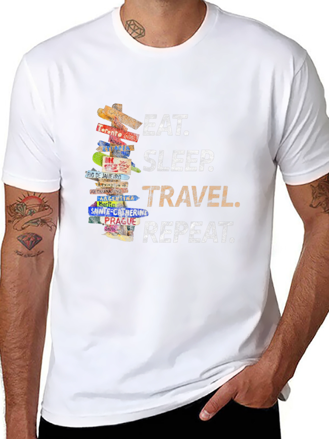 Black Eat Sleep Travel Repeat T-Shirt - Wanderlust Tee view 8