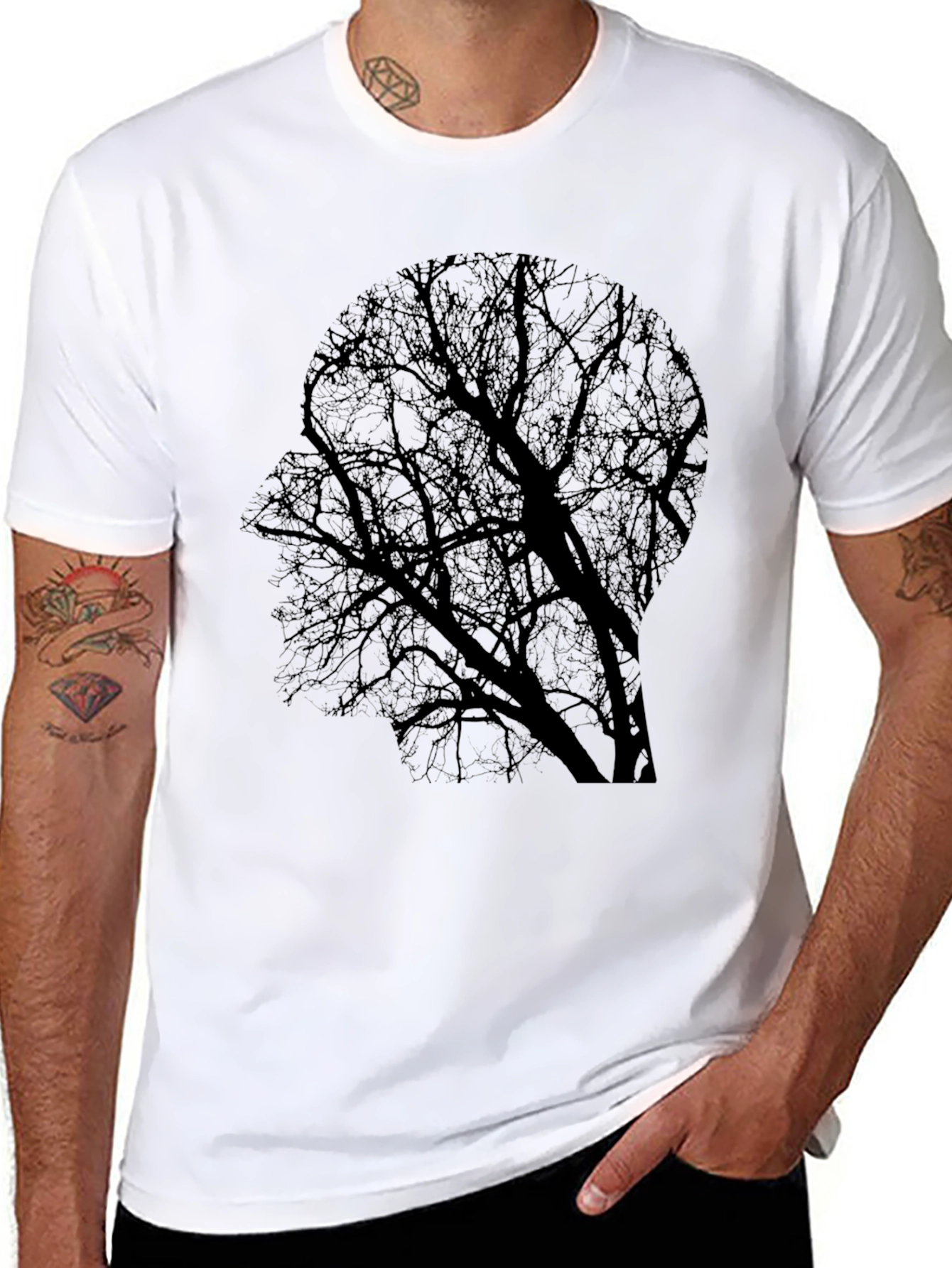 Black Silhouette Tree Graphic Tee - Black Cotton Blend view 8