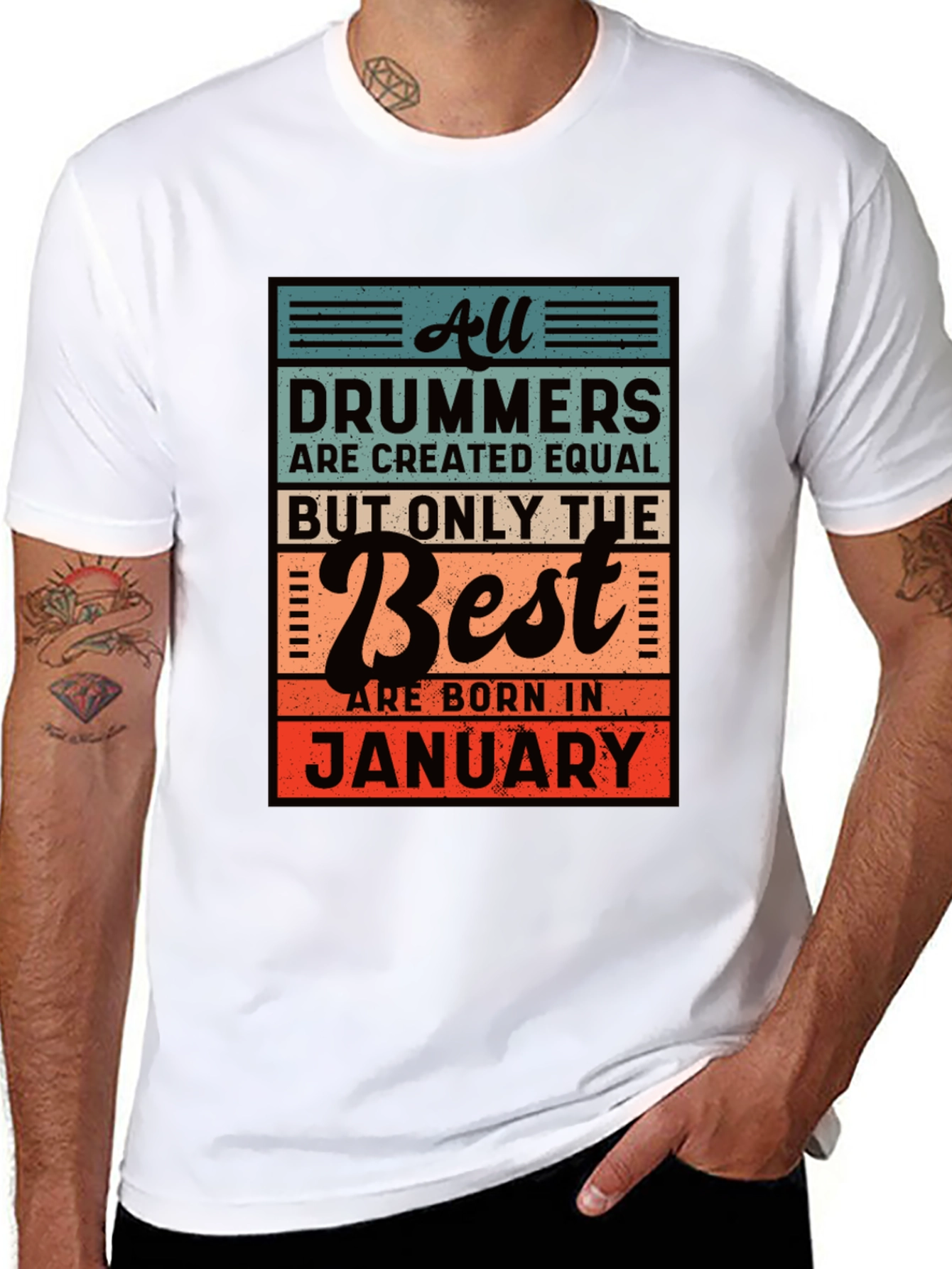 Black Drummers Born in January Black T-Shirt view 8
