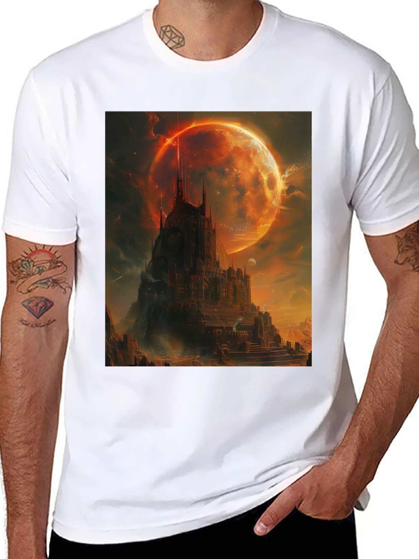 Black Fantasy Castle Graphic T-Shirt - Men's Black Tee view 8