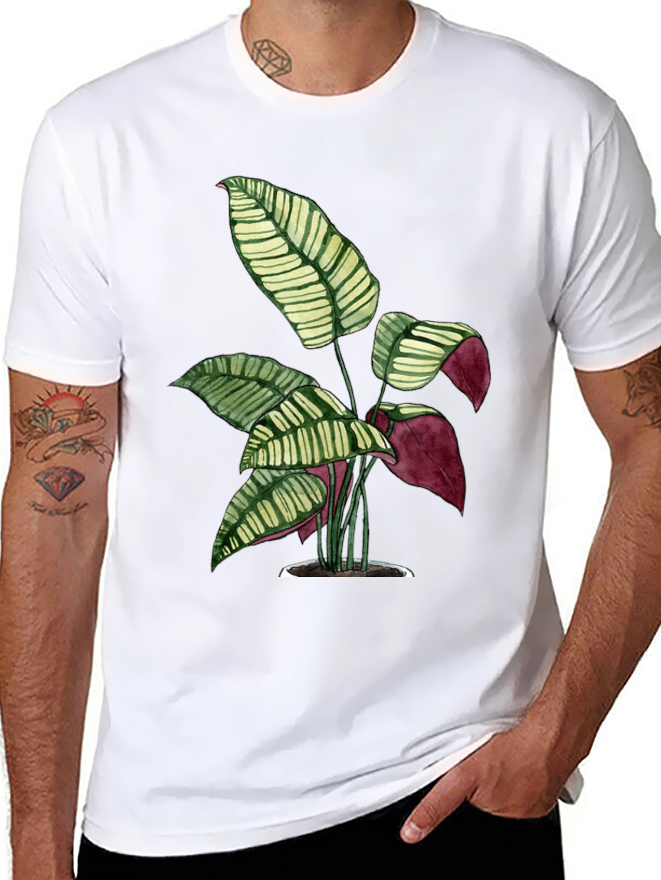 Black Botanical Print Tee - Black Cotton T-Shirt view 8