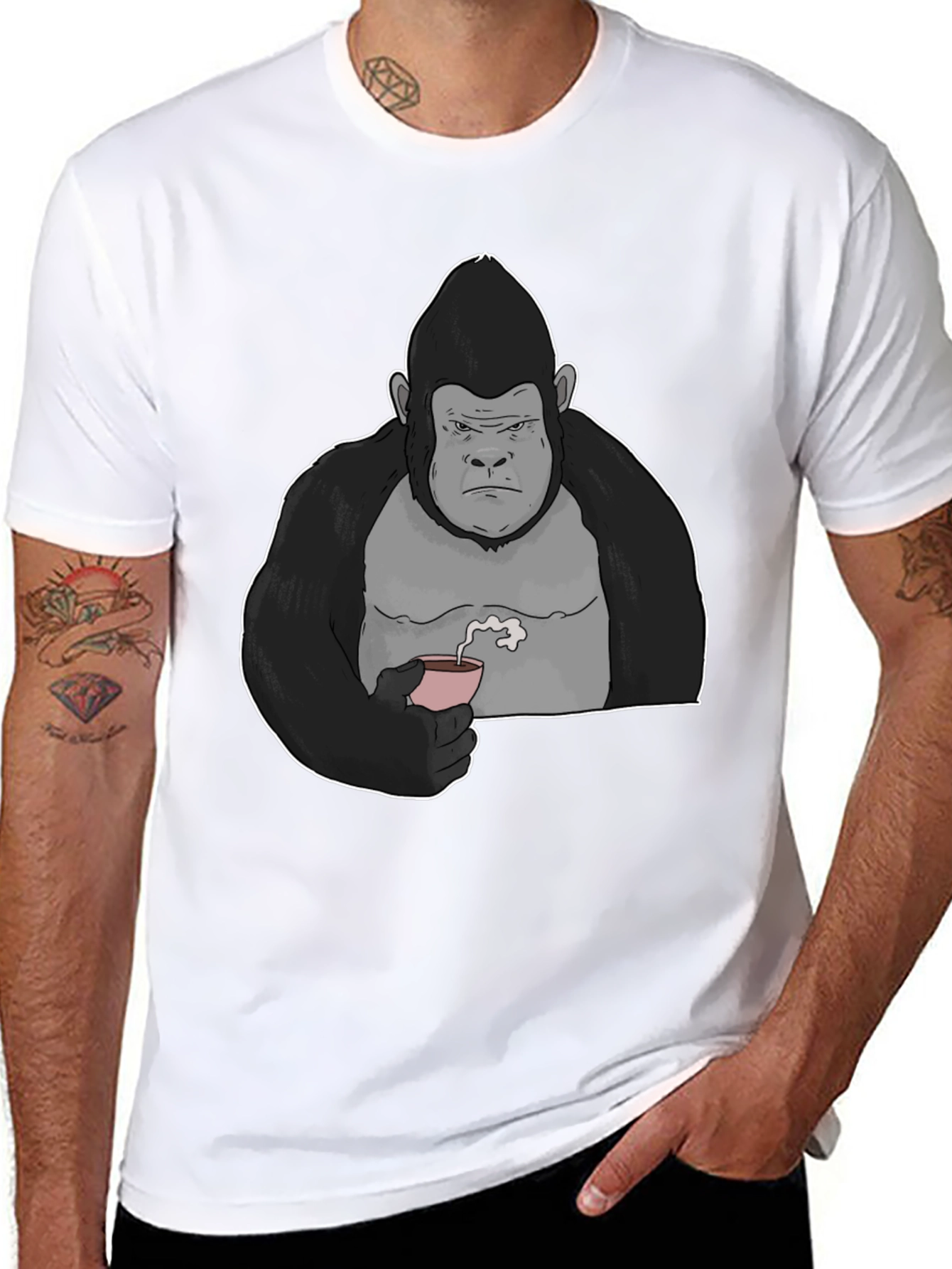 Black Gorilla Tea Sipping Graphic Tee - Black view 8