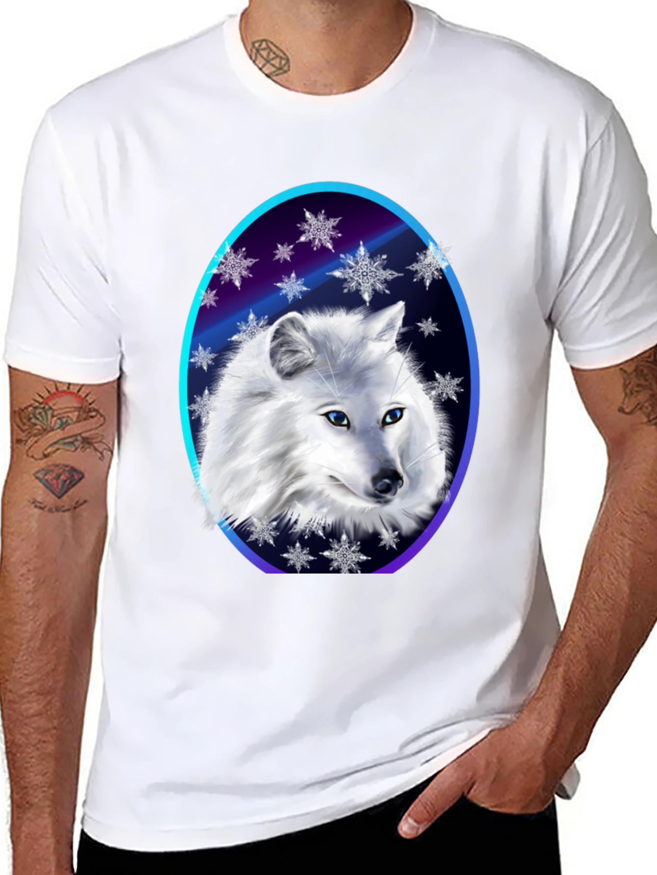 Black Arctic Fox Snowflake T-Shirt - Winter Apparel view 8