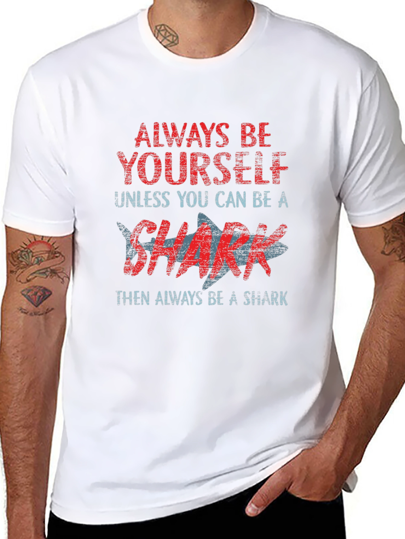 Black Always Be Yourself Shark Graphic T-Shirt view 8