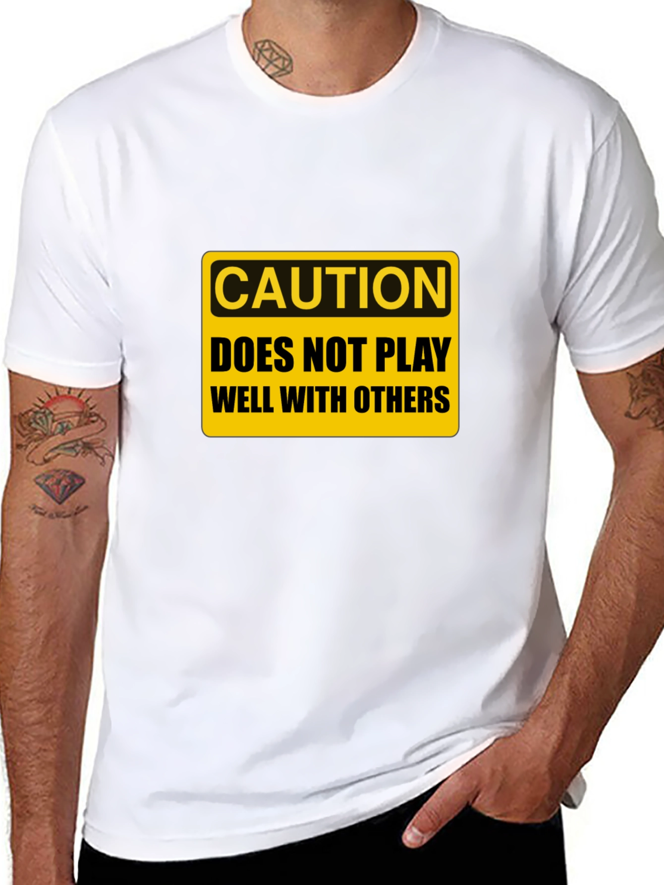 Black Caution: Does Not Play Well With Others - Graphic Tee view 8