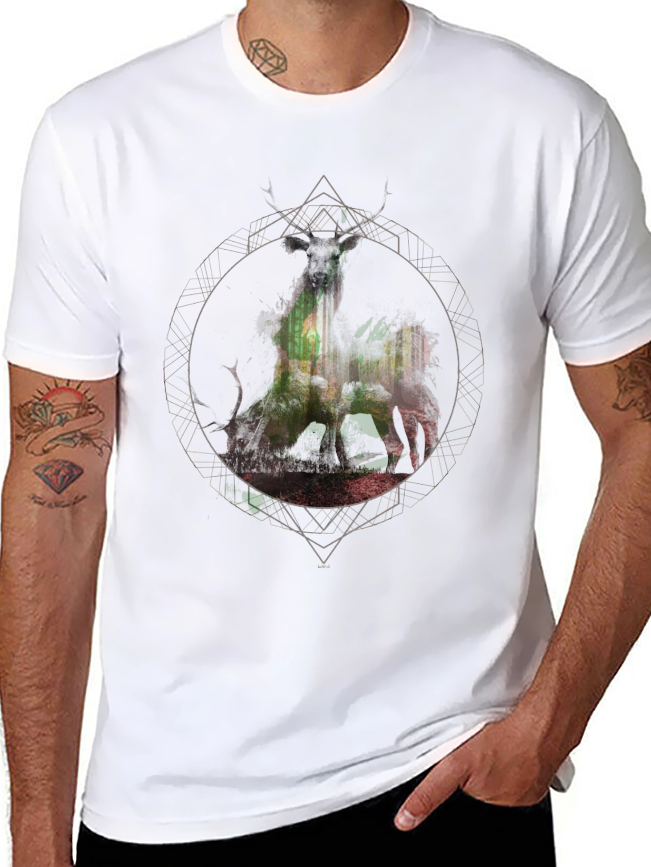 Black Geometric Deer Graphic Tee - Men's Black T-Shirt view 8