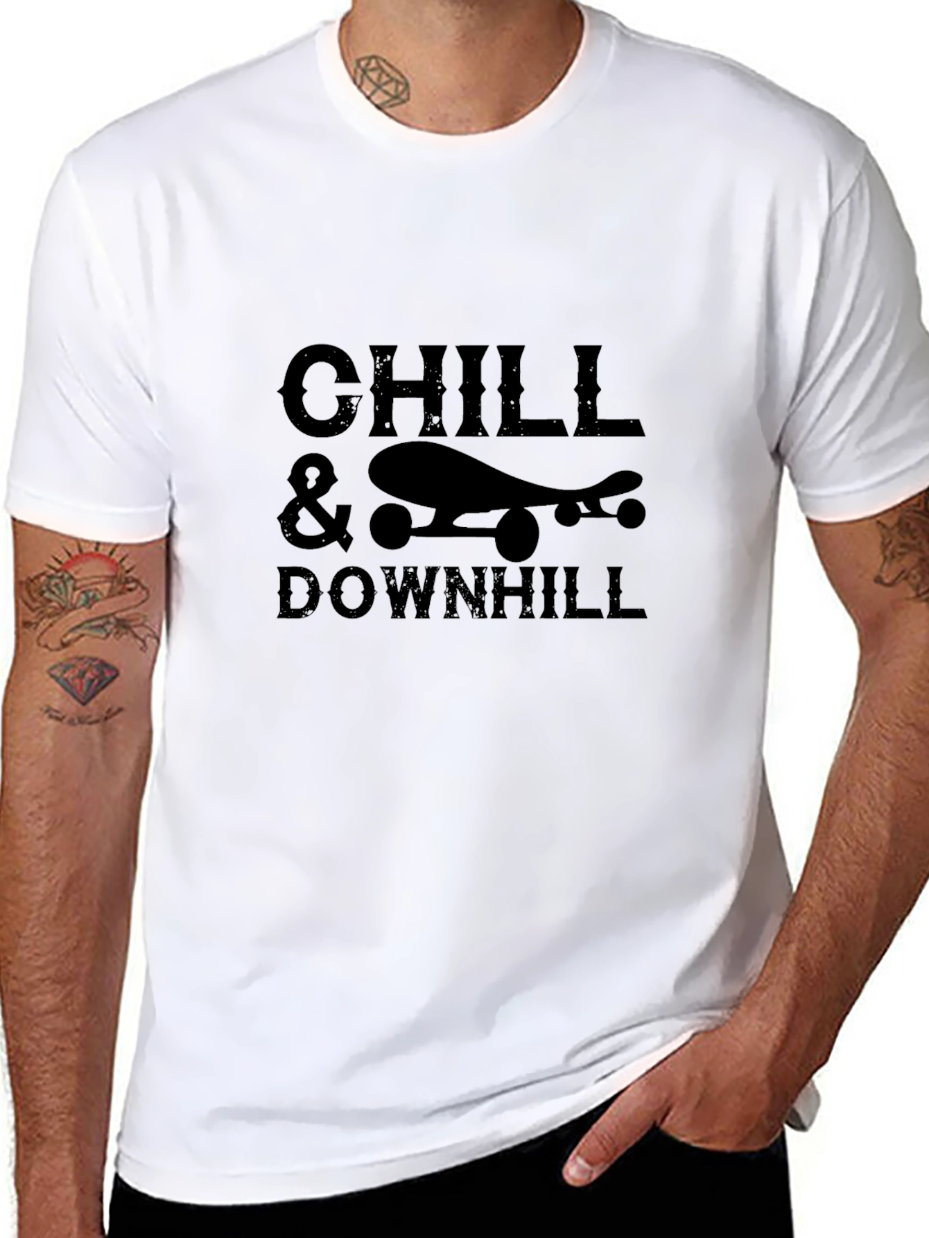 Black Chill & Downhill Skateboard Graphic Tee - Black view 8
