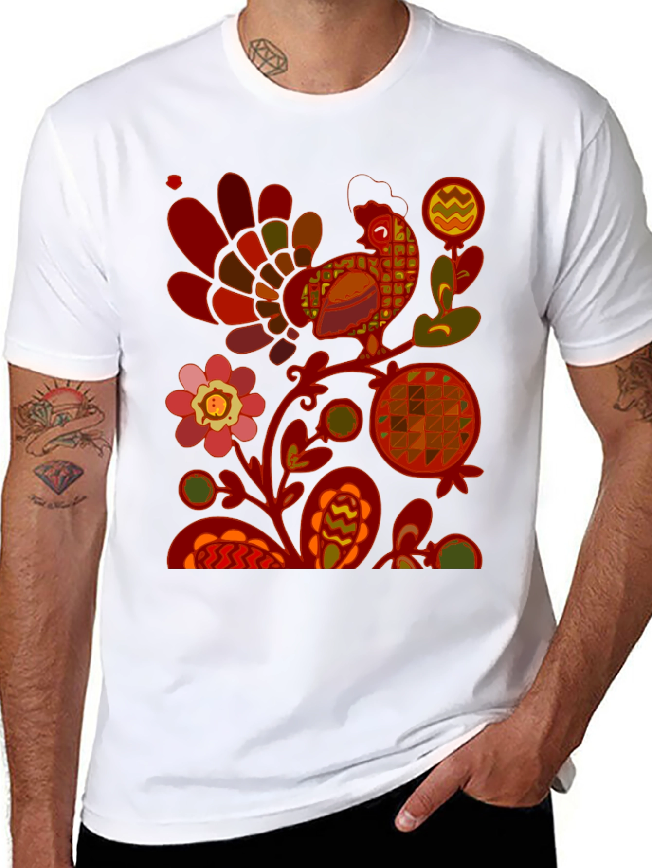 Retro Rooster Graphic Tee - Black Cotton Blend - 8