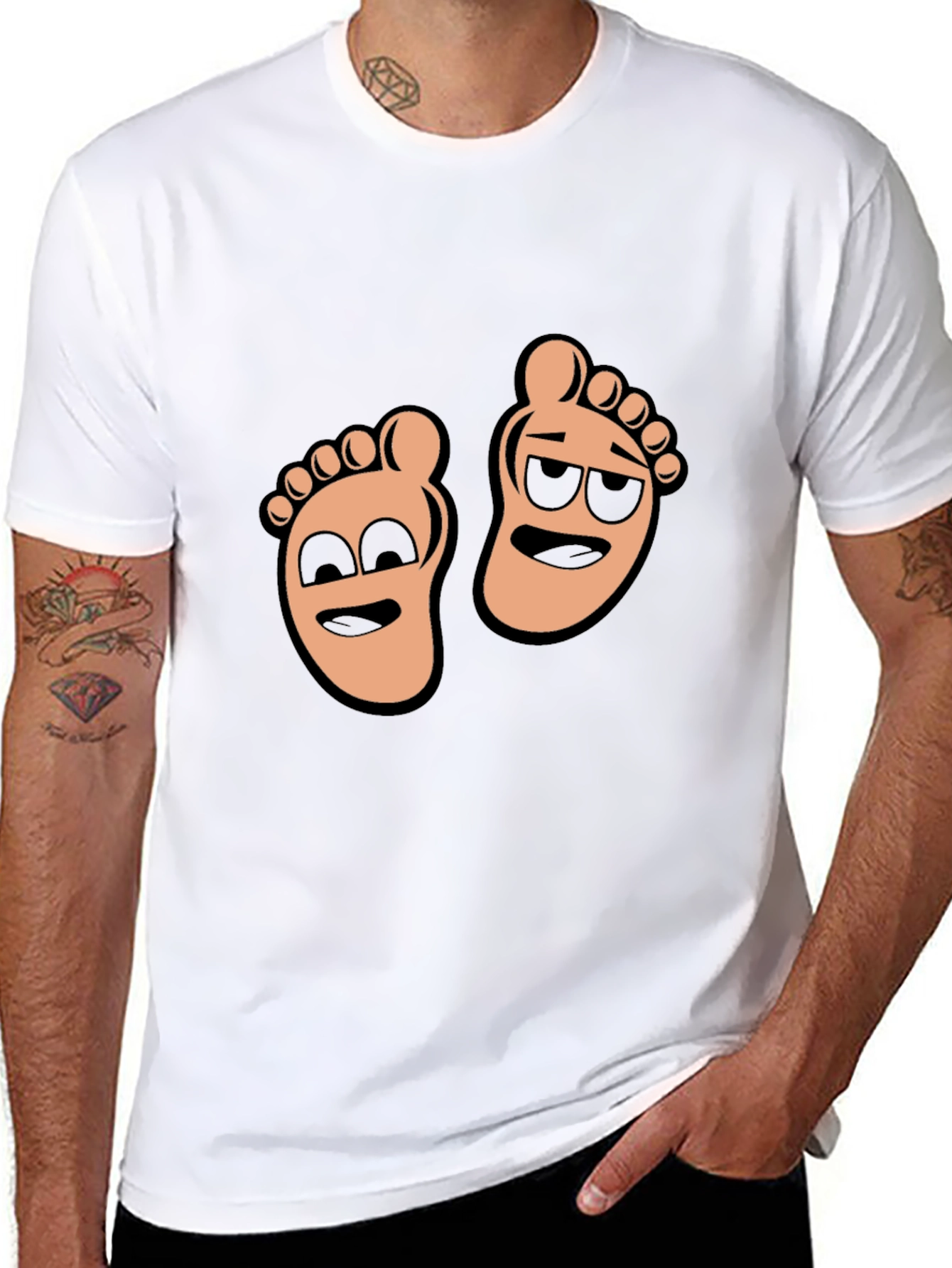 Black Cartoon Feet Graphic T-Shirt - Black view 8