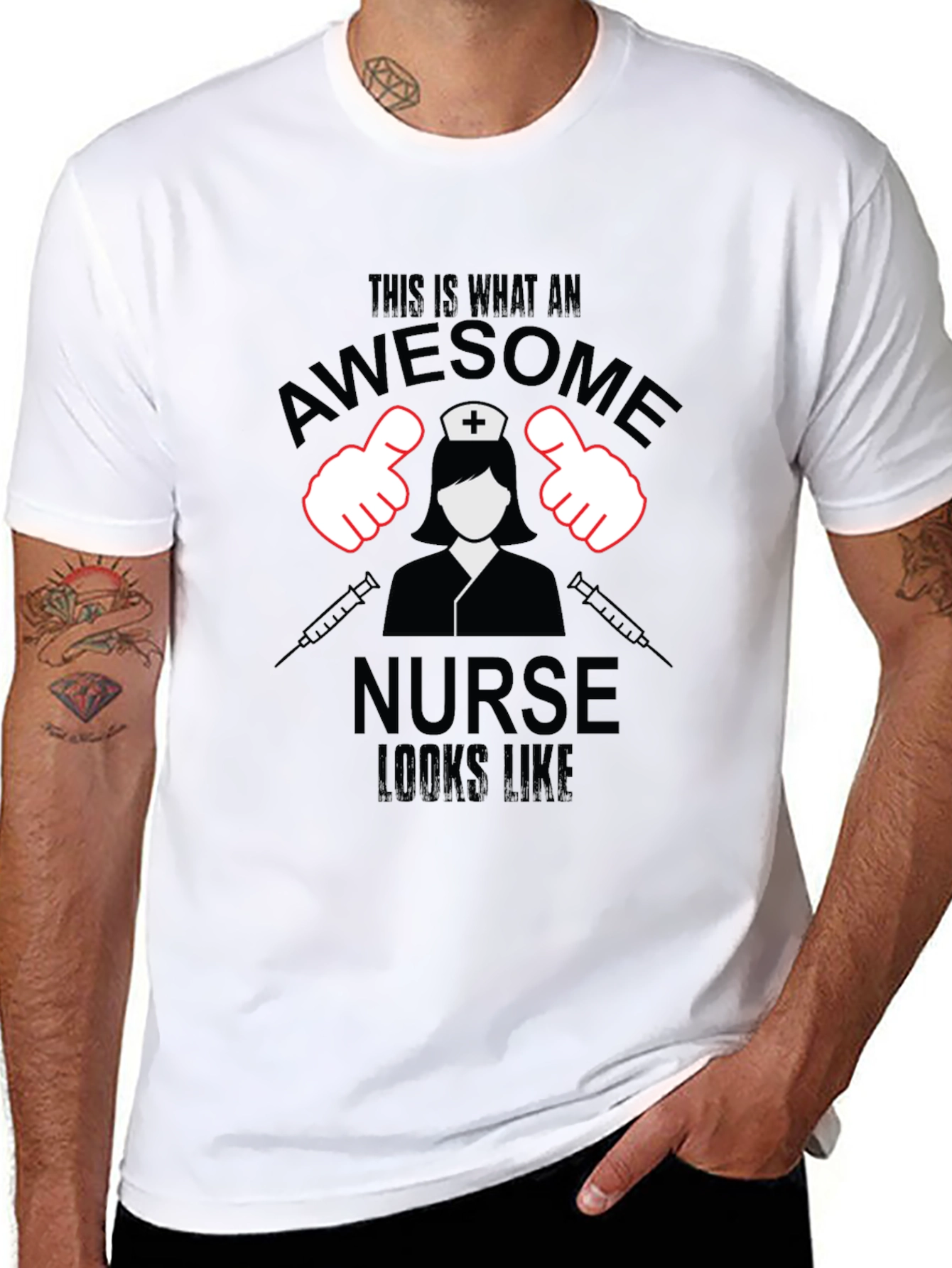 Black Awesome Nurse T-Shirt - Black Cotton Tee view 8
