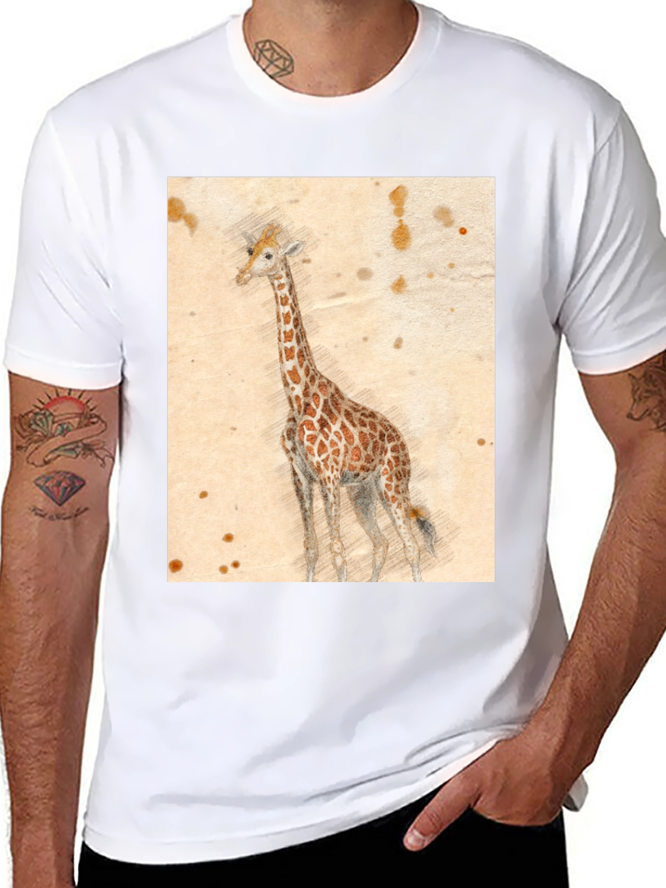 Black Giraffe Sketch T-Shirt - Unique Graphic Tee view 8