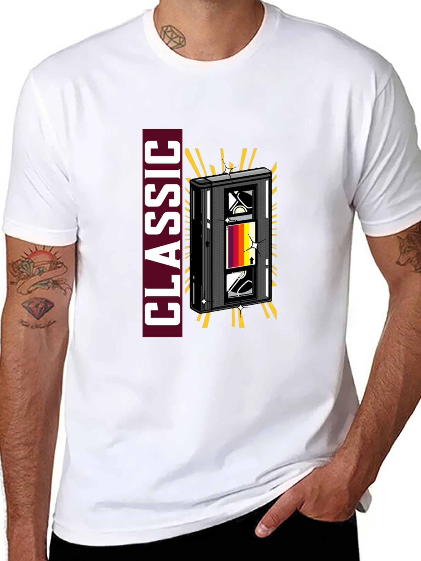 Black Retro Cassette Classic Graphic Tee view 8