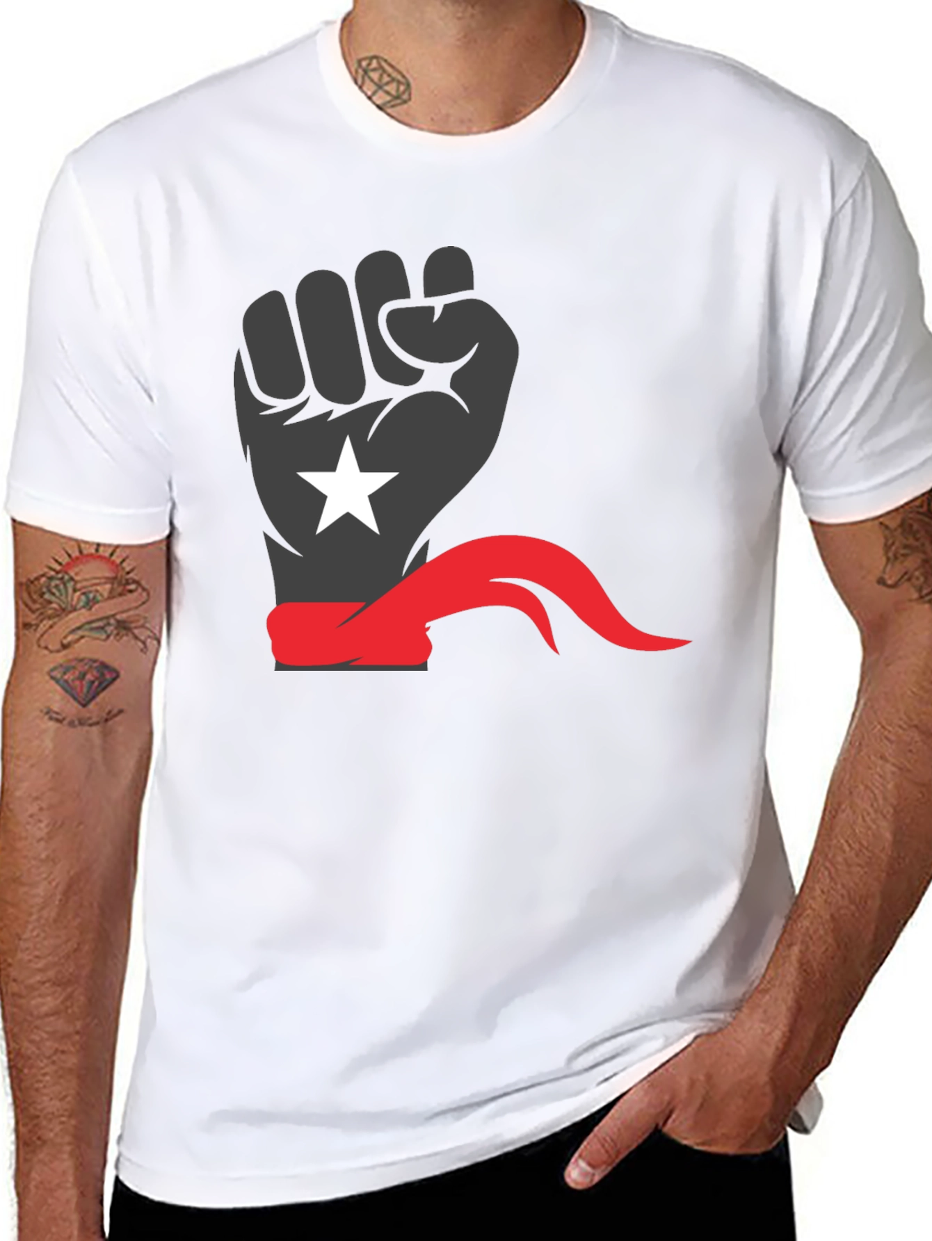 Black Power Fist Tee - Red Bandana Star Design - 8