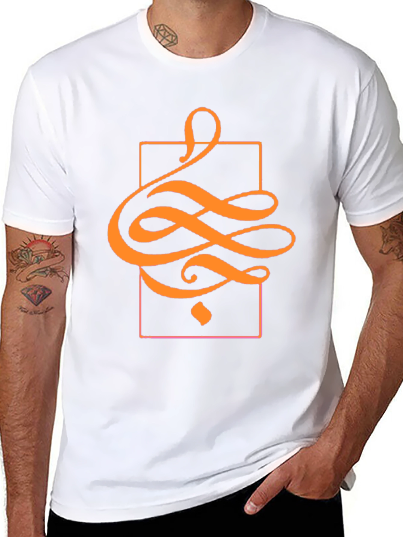 Black Stylish Black T-Shirt with Abstract Orange Design view 8