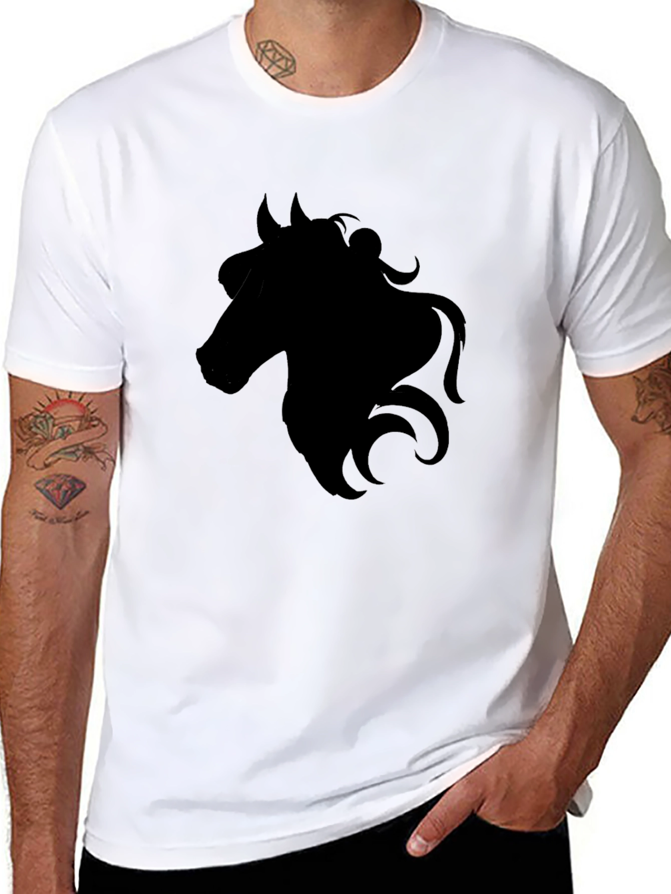Black Black Horse Silhouette Graphic Tee - Men's Casual T-Shirt view 8