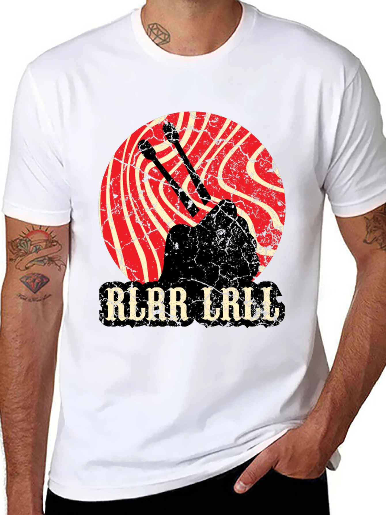 Black Vintage Style Drummer T-Shirt - Rlar Lrill Design view 8
