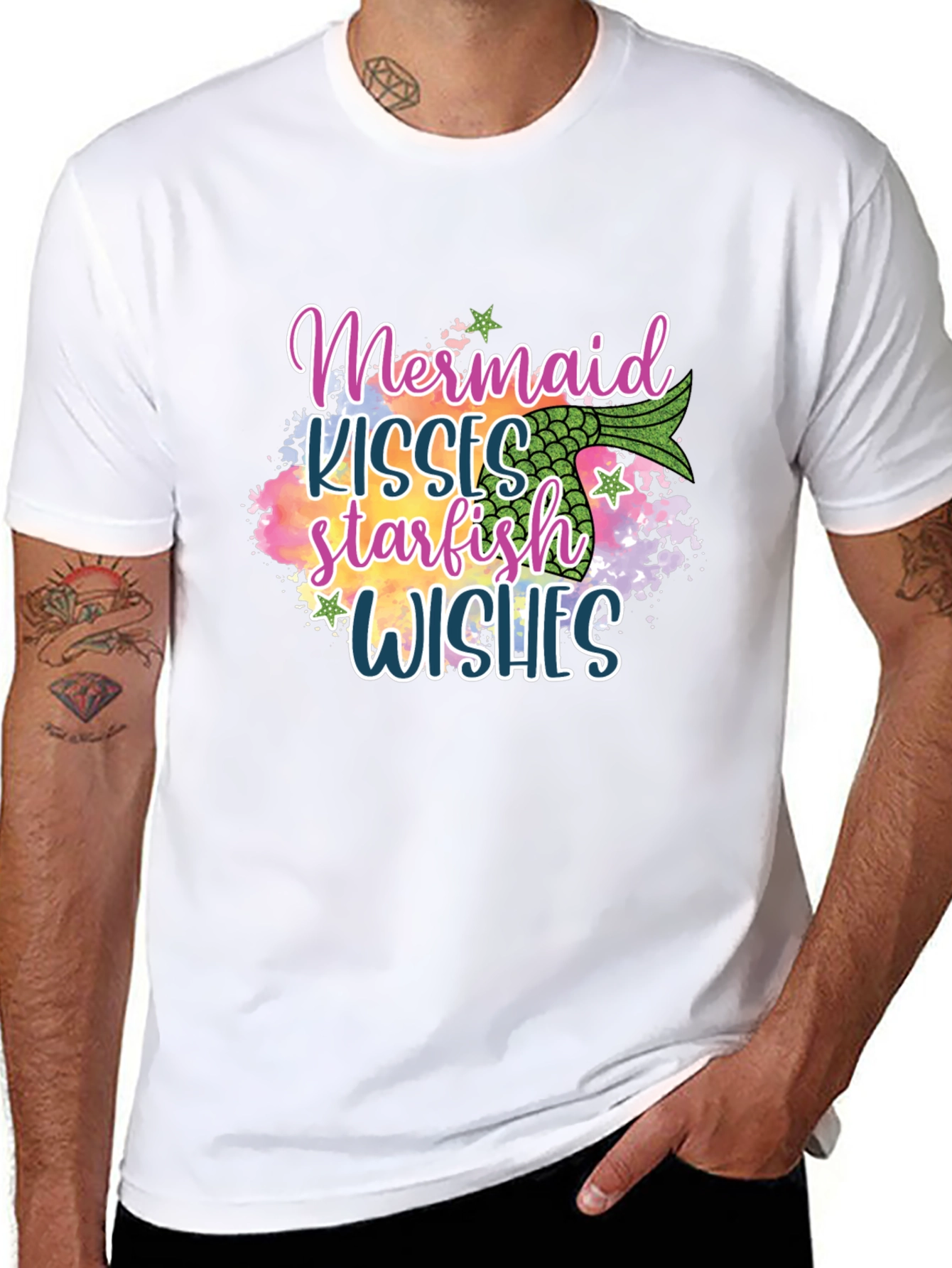 Black Mermaid Kisses Starfish Wishes Graphic Tee view 8