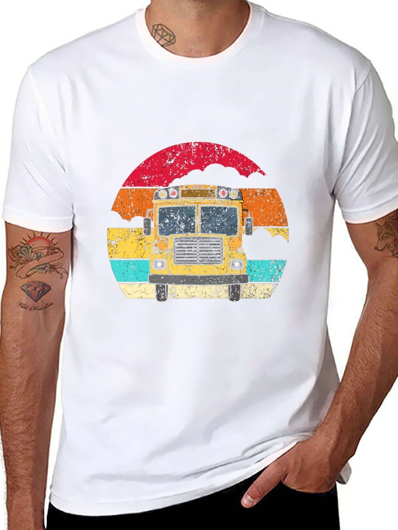 Black Retro School Bus Graphic Tee - Vintage Style T-Shirt view 8