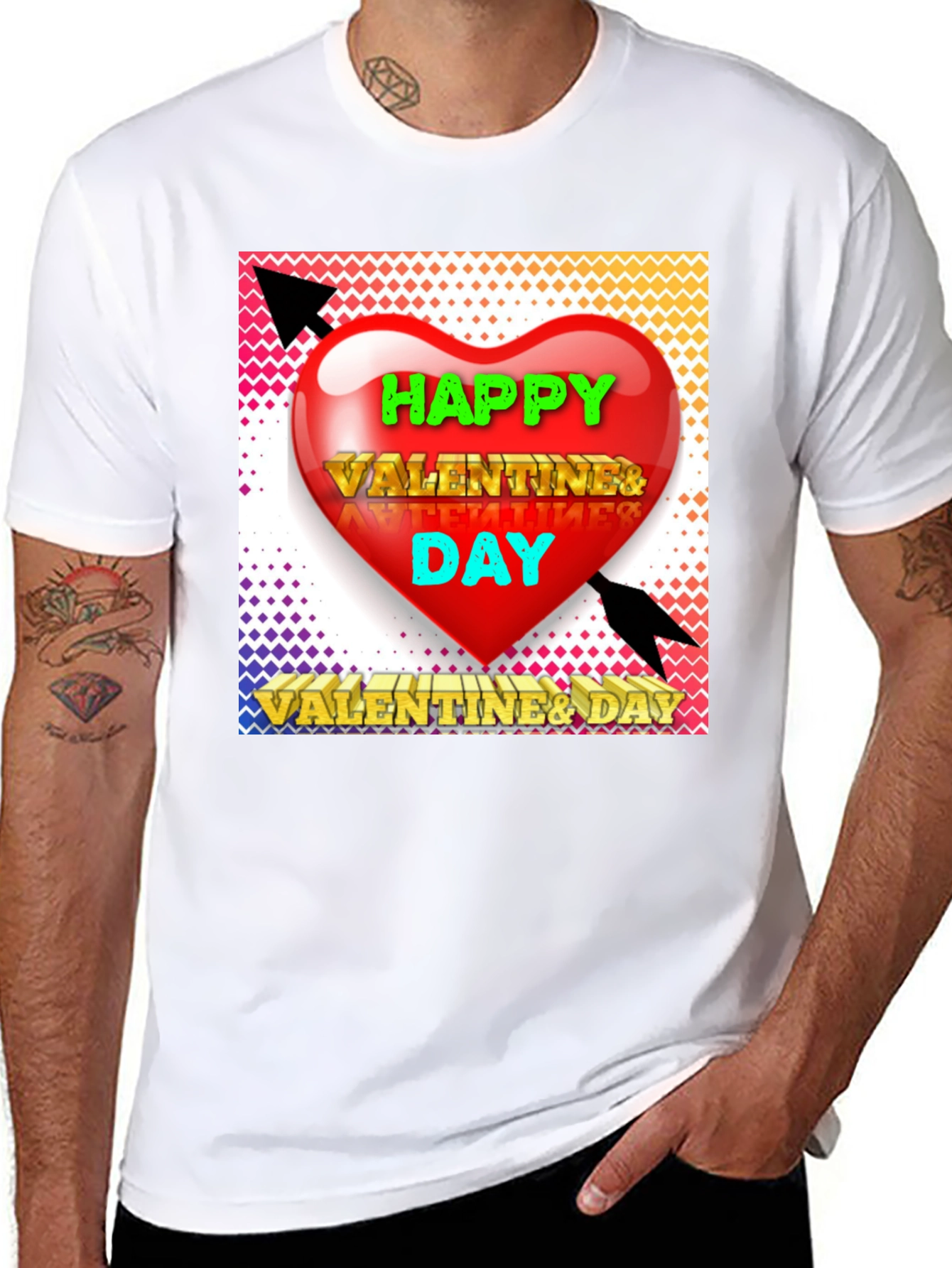 Black Happy Valentine's Day T-Shirt, Heart Arrow Design view 8