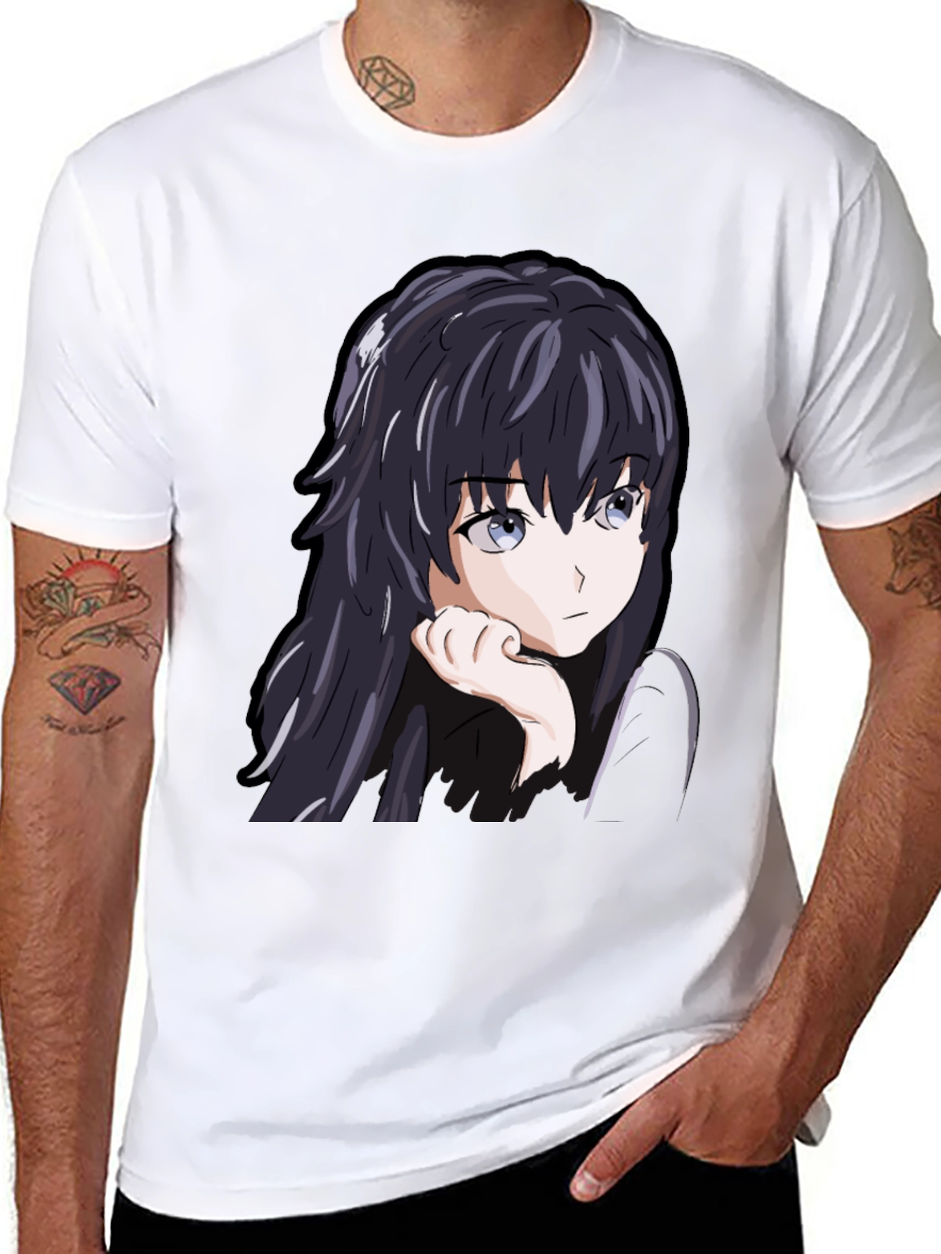 Black Anime Girl Graphic Tee - Black Cotton Casual T-Shirt view 8