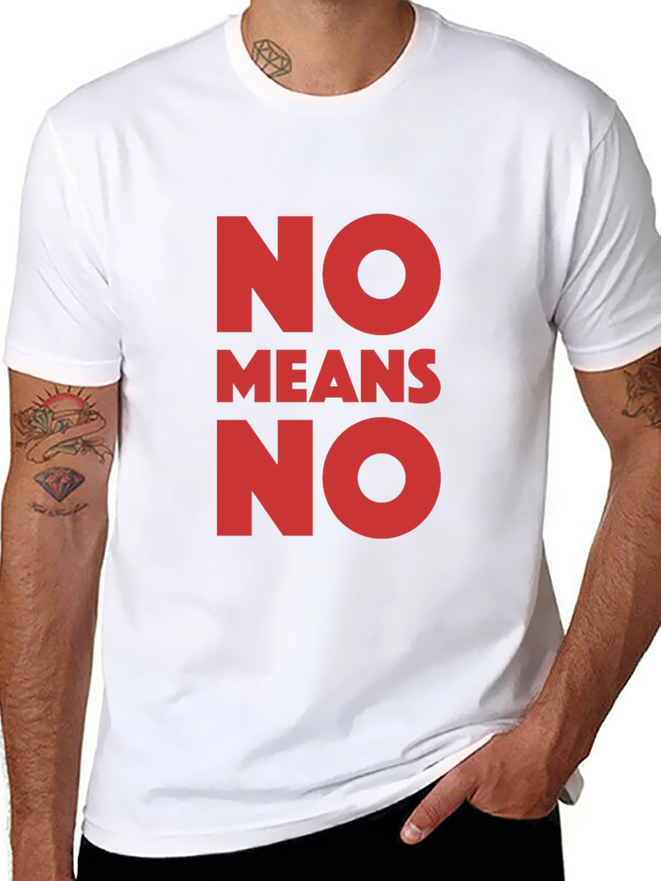 Black No Means No Graphic Tee - Black Cotton T-Shirt view 8