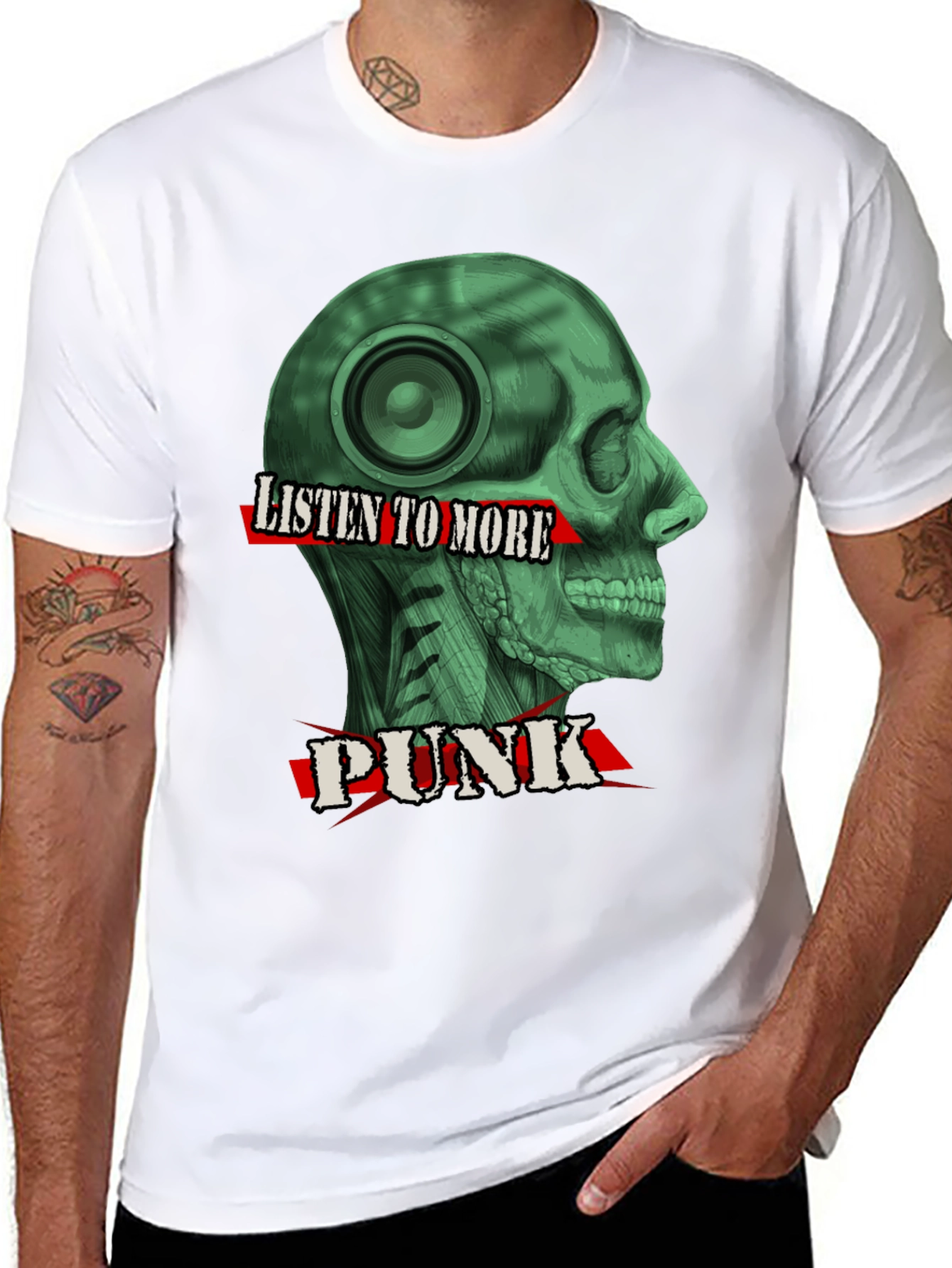 Black Listen to More Punk T-Shirt - Graphic Tee view 8