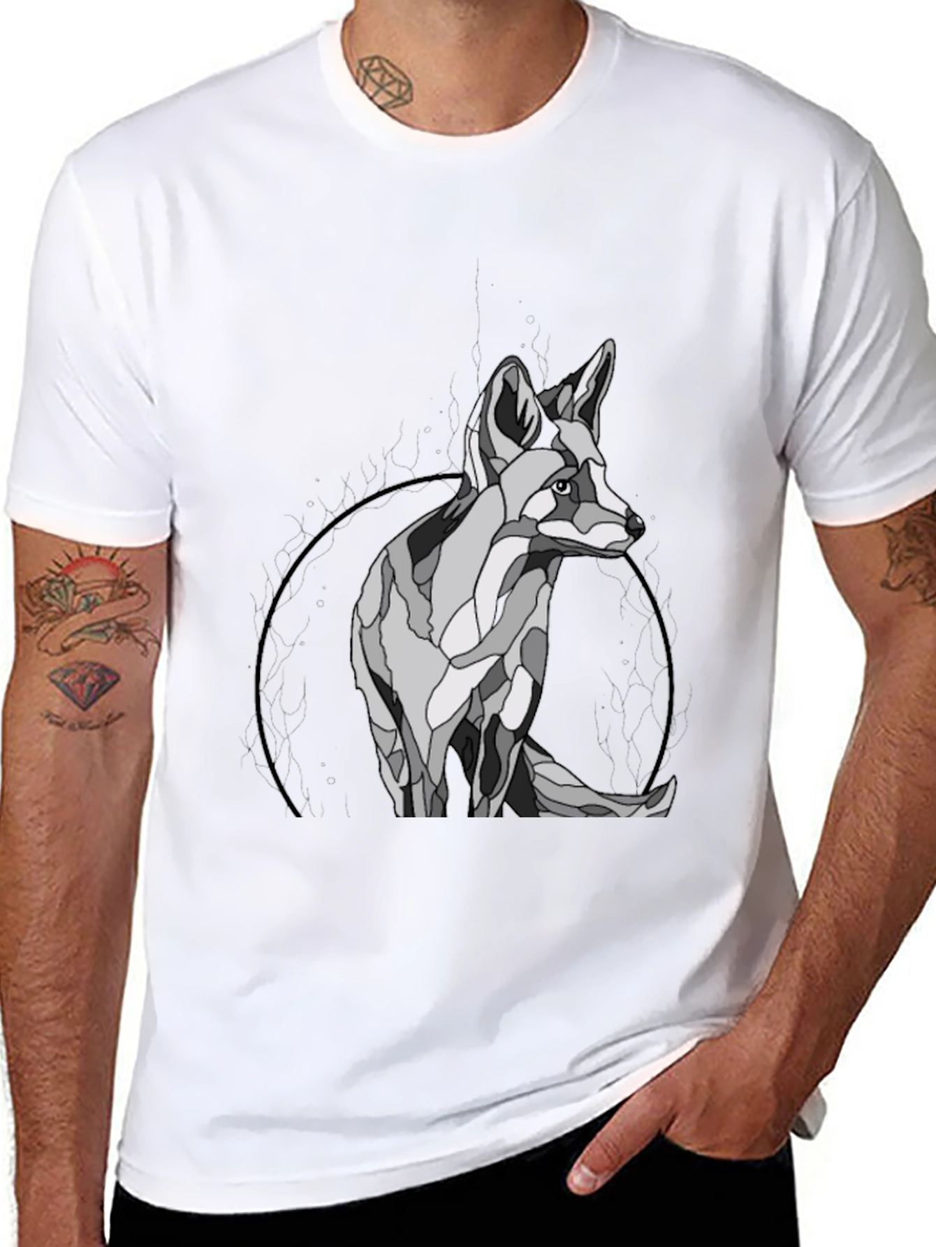Black Geometric Fox Graphic T-Shirt view 8