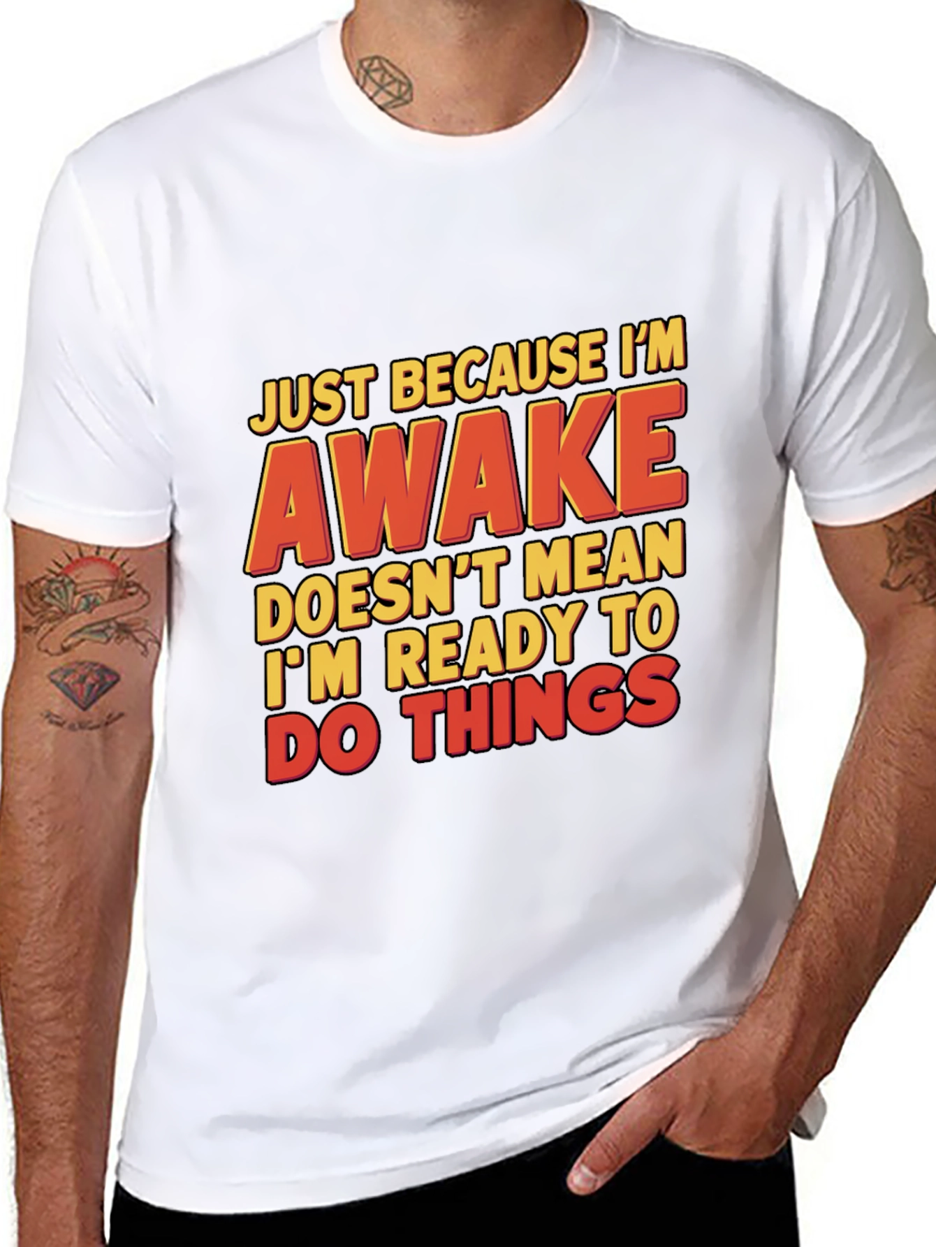 Black Funny Awake T-Shirt: Just Because I'm Awake view 8