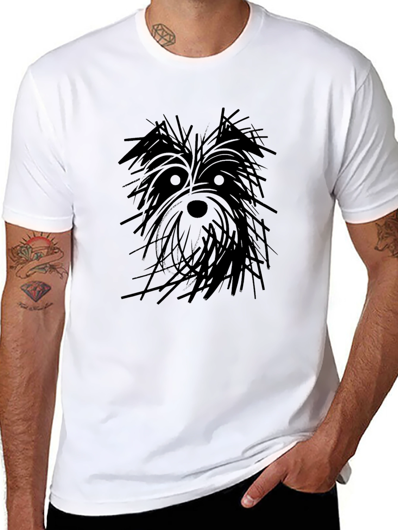 Black Dog Sketch Graphic Black T-Shirt view 8